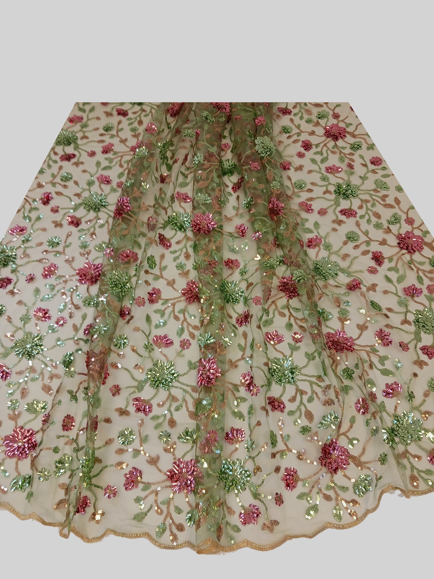 Damen Dirndlschürze Premium Spitze franz. Tüll Pailletten flowers mehrfarbig