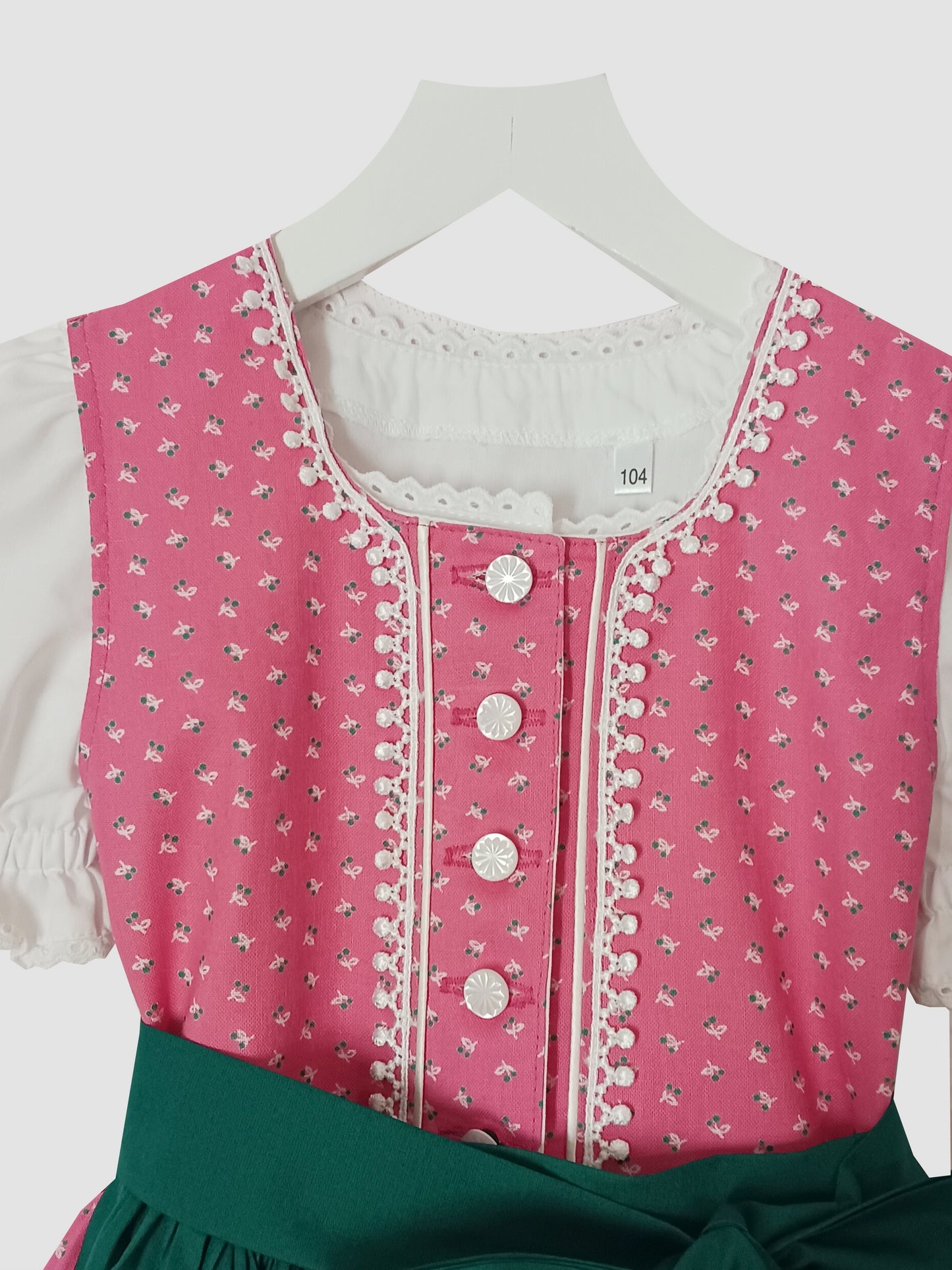 "Pinar" Kinderdirndl Mädchen Dirndl in pink + smaragdgrün