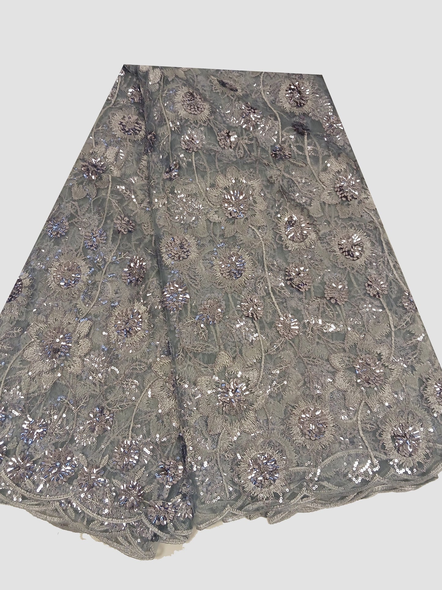 Damen Dirndlschürze franz. Tüll-Spitze mit Pailletten silber grau