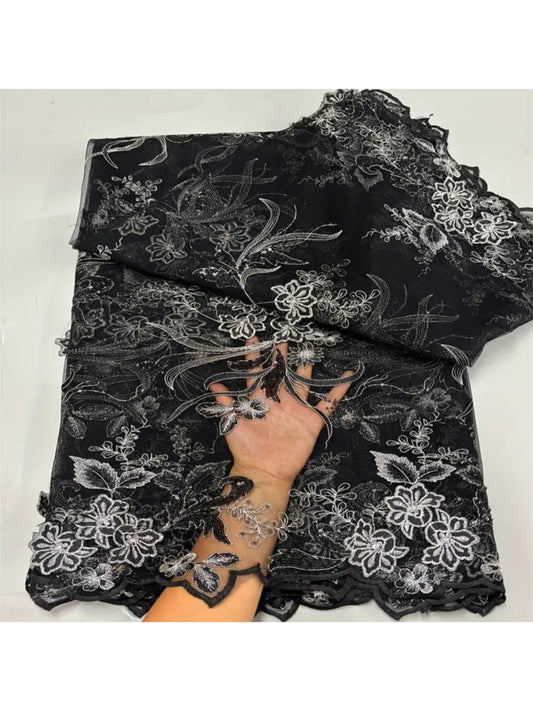 Damen Dirndlschürze Afrik. Spitze Mesh mit Pailletten schwarz-silber