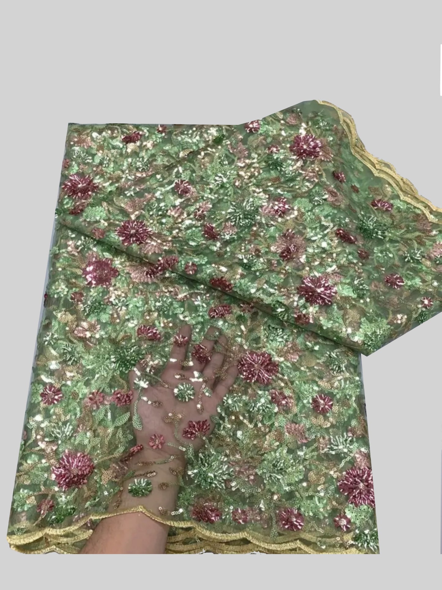 Damen Dirndlschürze Premium Spitze franz. Tüll Pailletten flowers mehrfarbig