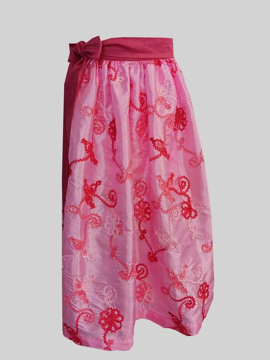 Damen Dirndlschürze Taft rosa mit Bändchen verziert