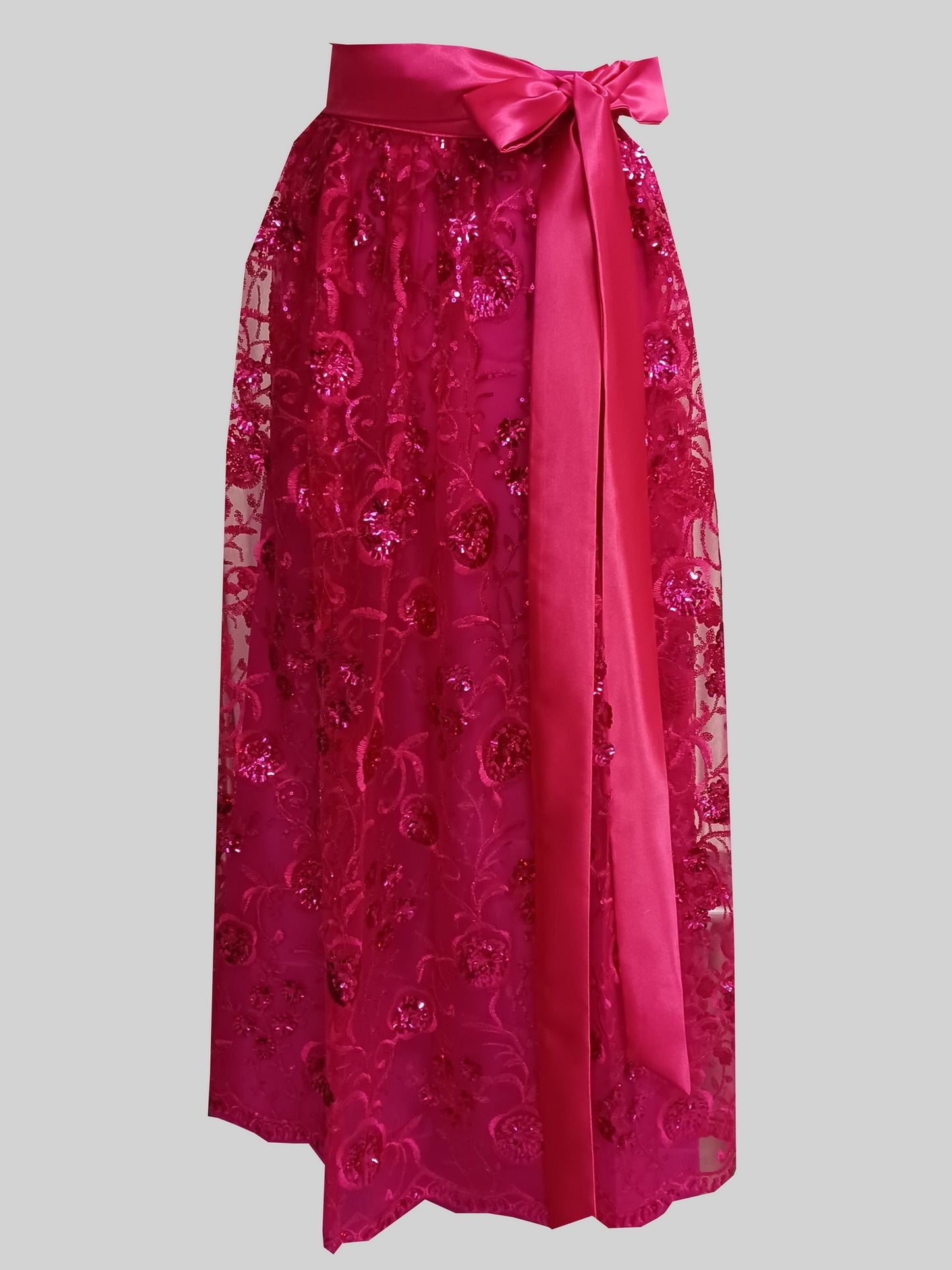 Damen Dirndlschürze franz. Spitze 3D Blütenpailletten pink