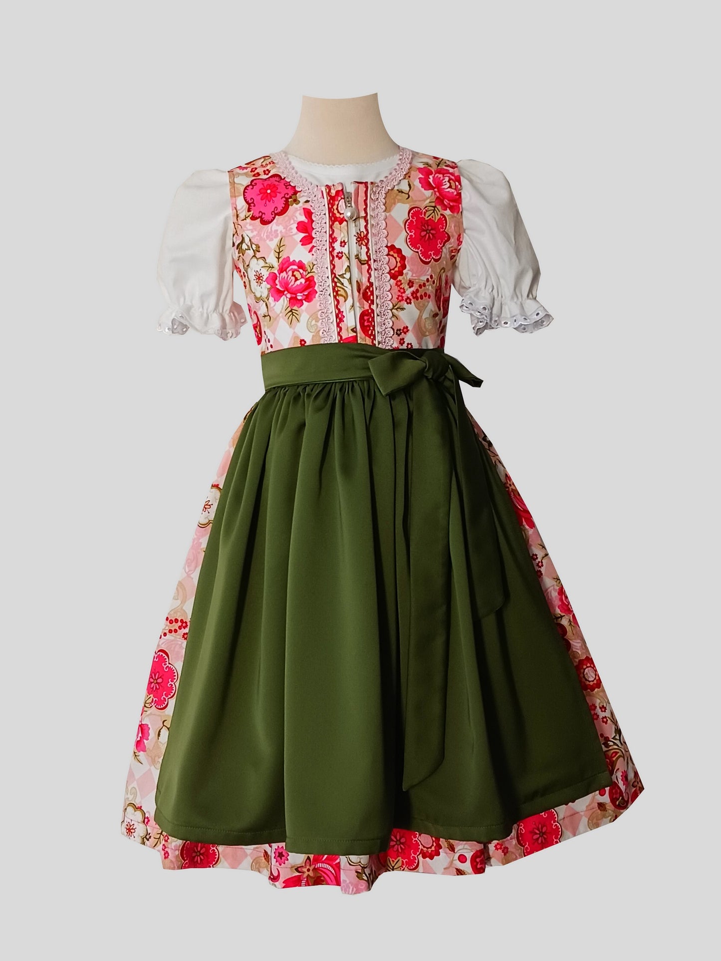 "FLORA" Kinderdirndl Mädchen Dirndl rot grün pink 110/116 - Sofortkauf!