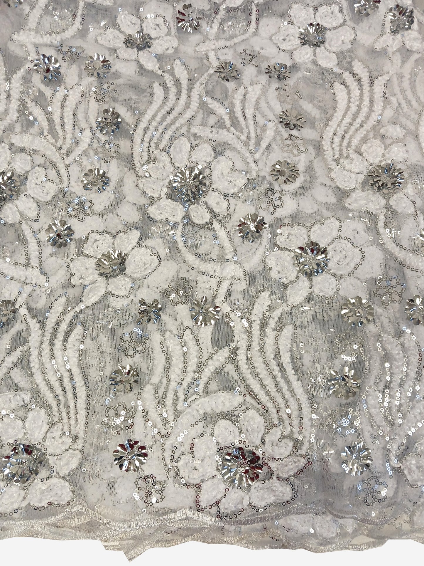 Damen Dirndlschürze franz.-afrik. Spitze mit Pailletten weiß 3D Blüten