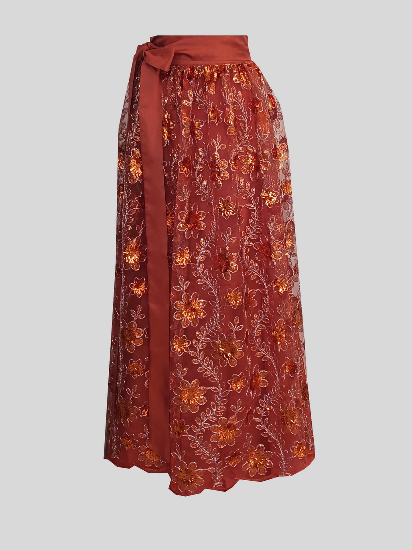 Damen Dirndlschürze 3D-Blumenstickerei-Spitze rost mit Pailletten