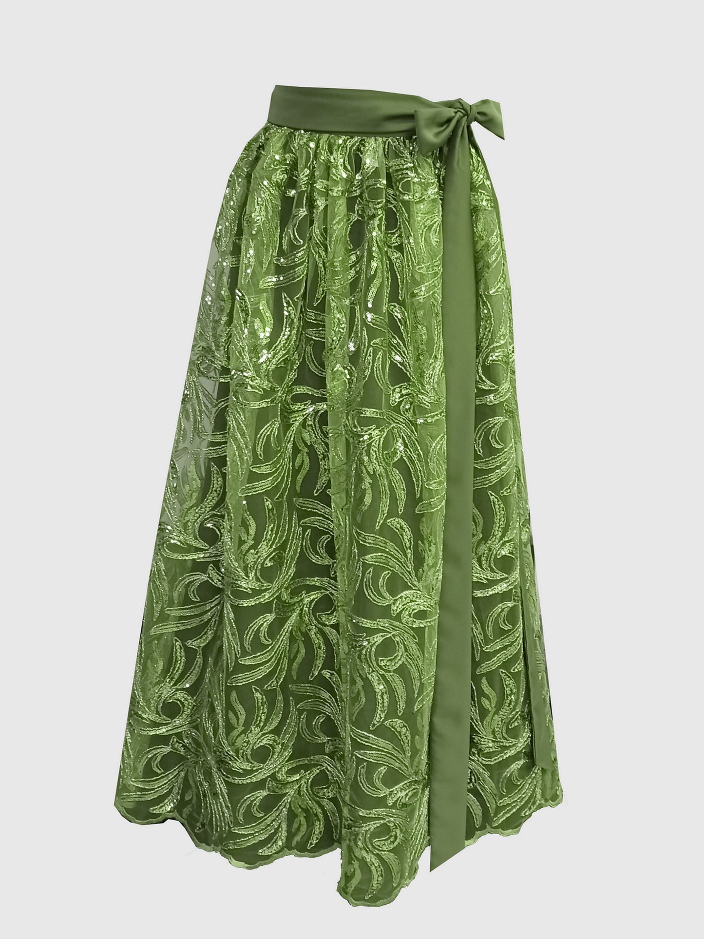 Damen Dirndlschürze franz. Spitze mit Pailletten 1-lagig apfelgrün XS/65cm - Sofortkauf