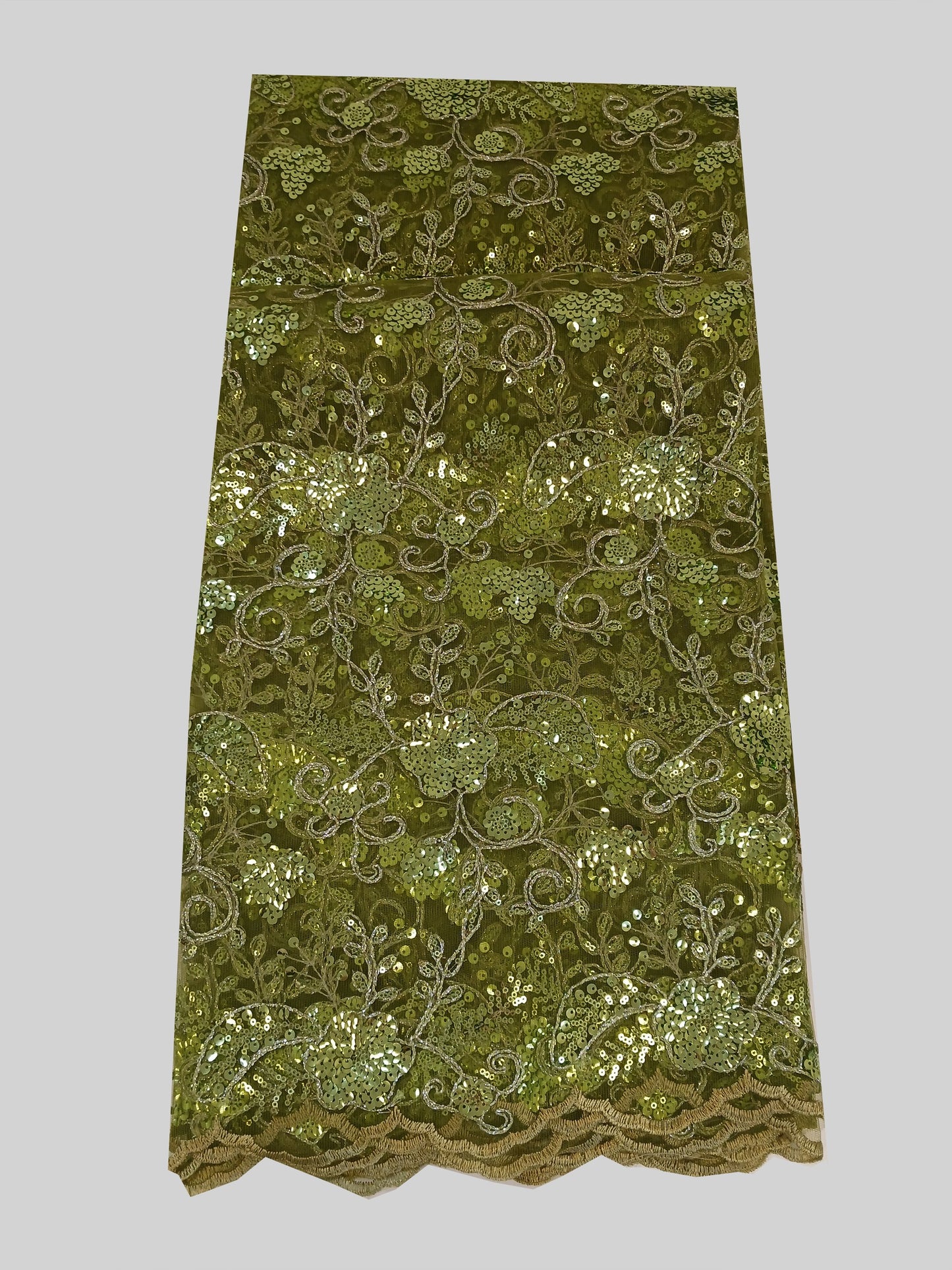 Damen Dirndlschürze franz. Spitze mit Blütenpailletten oliv