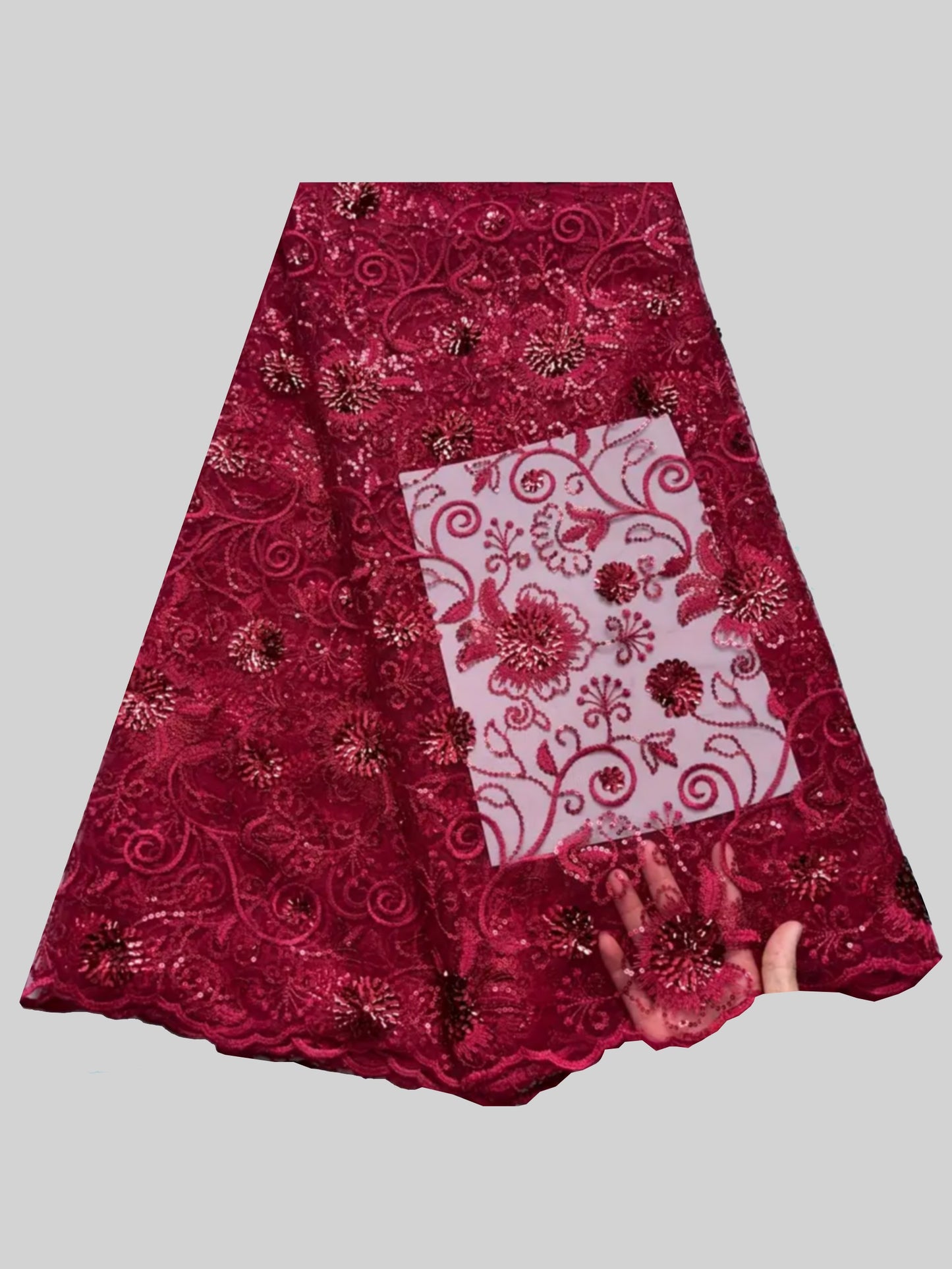 Damen Dirndlschürze franz. Spitze Blütenpailletten weinrot