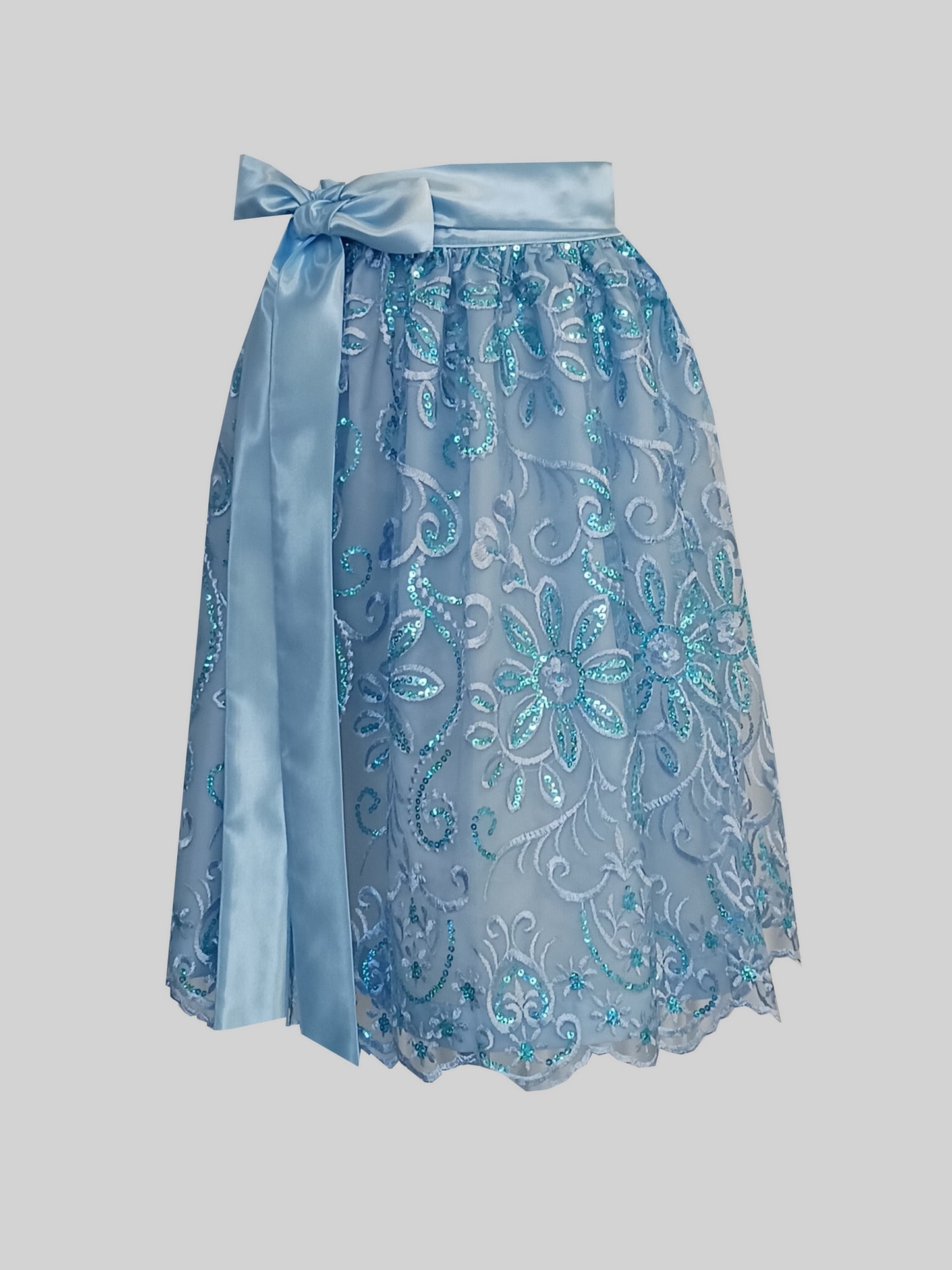 Damen Dirndlschürze franz. Spitze mit Pailletten hellblau