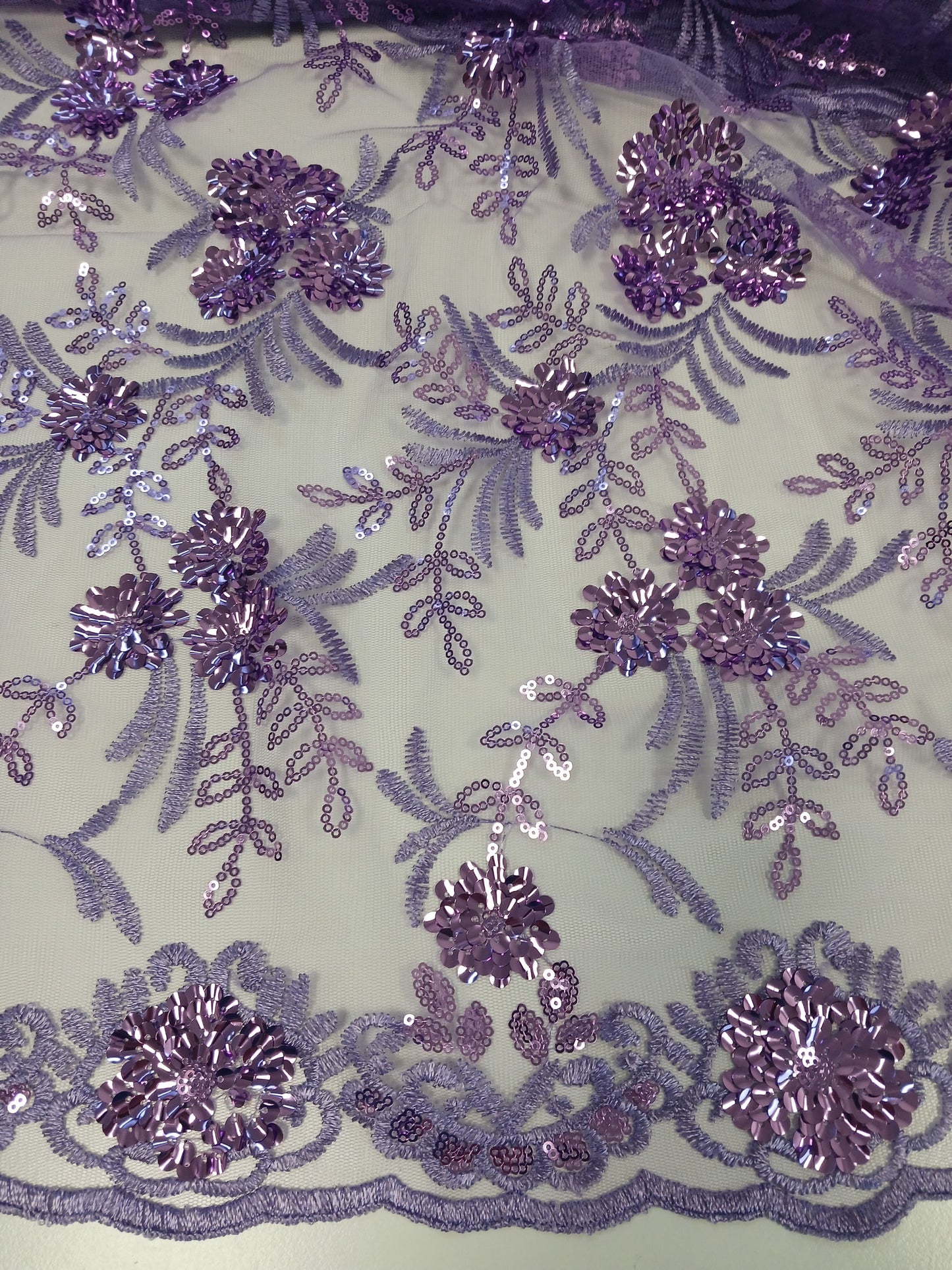 Damen Dirndlschürze franz.-afrik. Pailletten-Mesh lila 3D