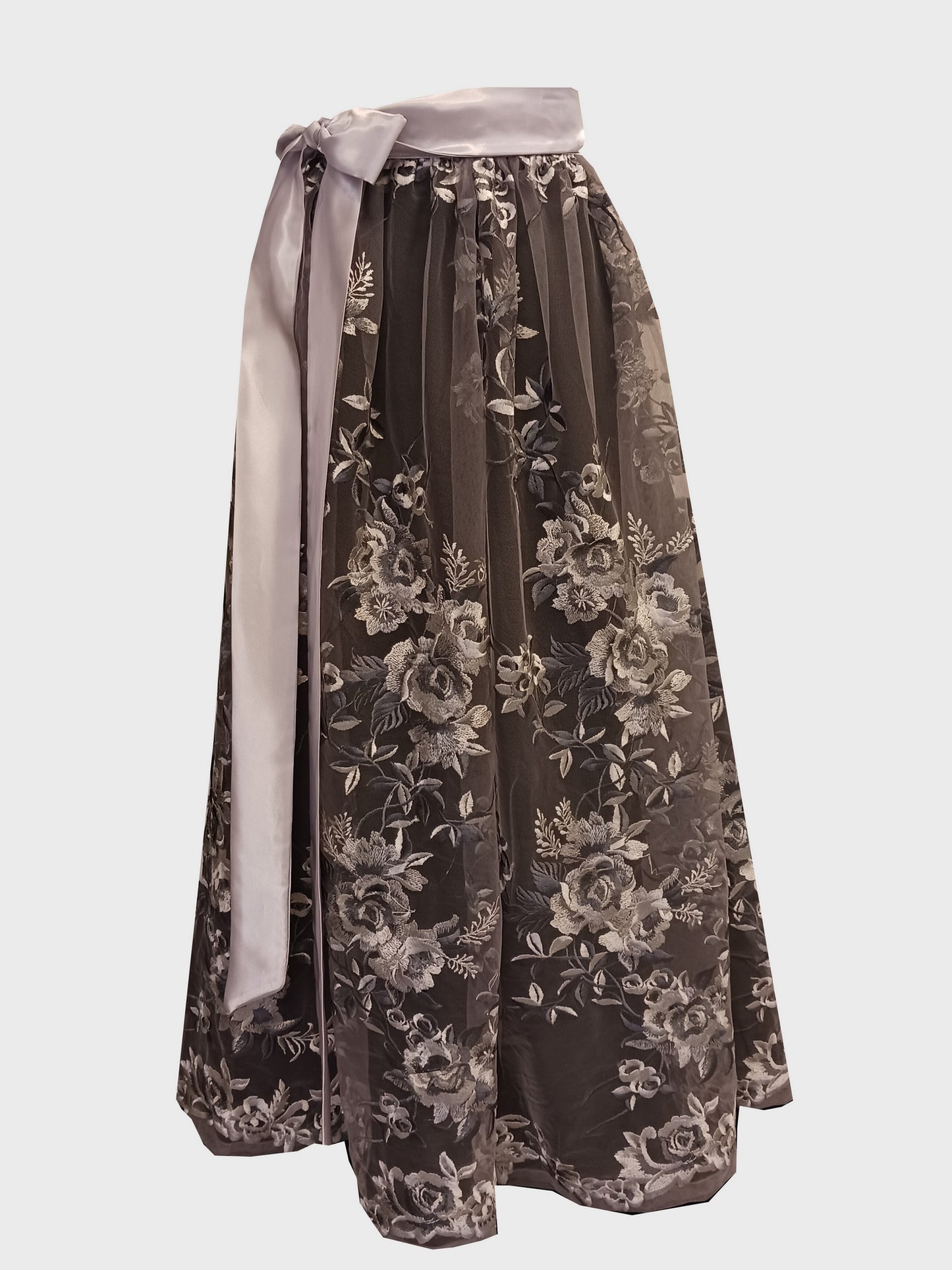 Damen Dirndlschürze Tüll-Spitze mit Stickerei grau silber