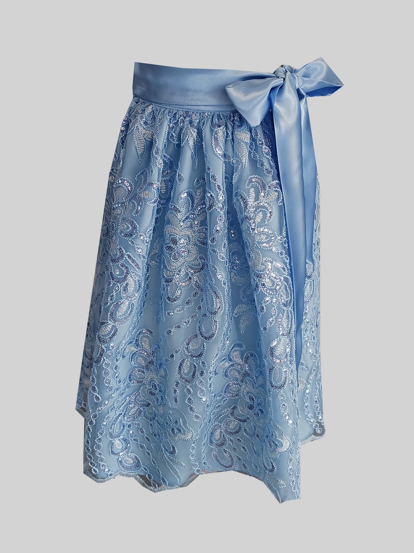 Premium Dirndlschürze "franz. Spitze "light blue" 134/55 - Sofortkauf!
