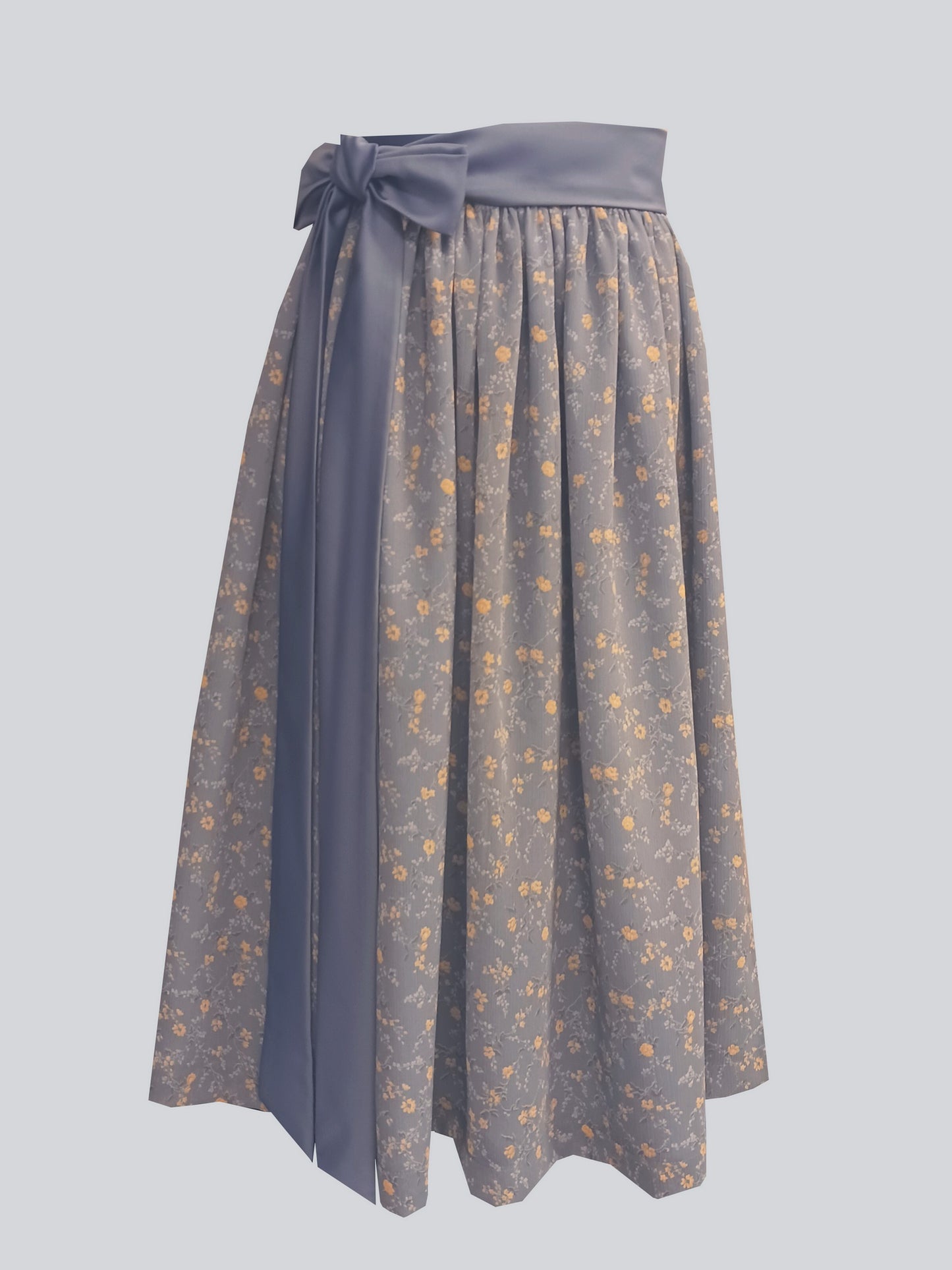 Damen Dirndlschürze Stoffmix Chiffon Crepe rauchblau mit Blümchen