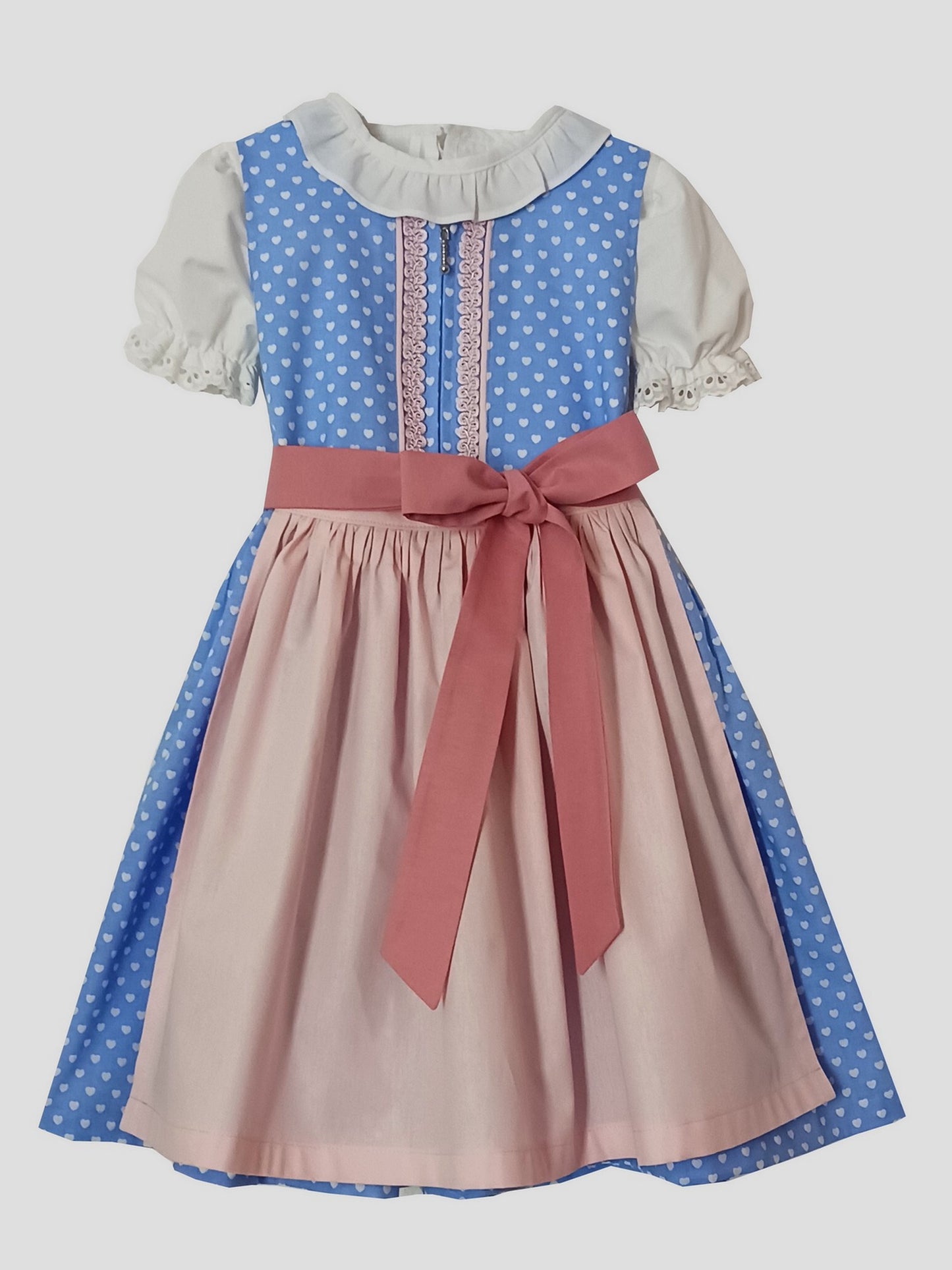 "Beatrice" Kinderdirndl Mädchen Dirndl hellblau weiße Herzen 98/104