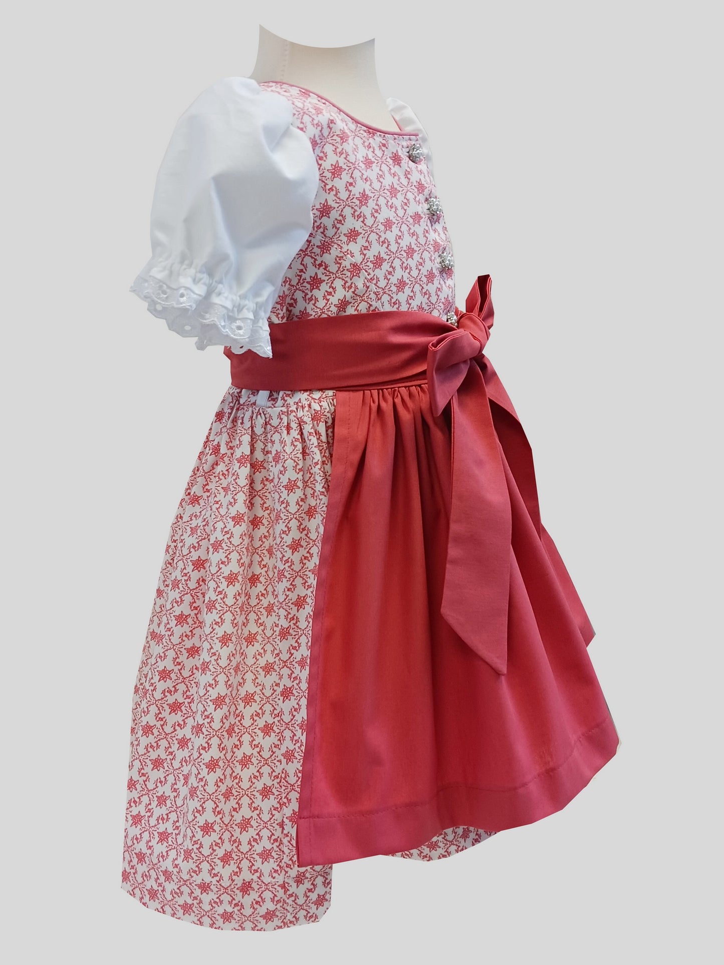 "LAILA" Babydirndl Kinderdirndl mit Edelweiß Koralle weiß 74/80