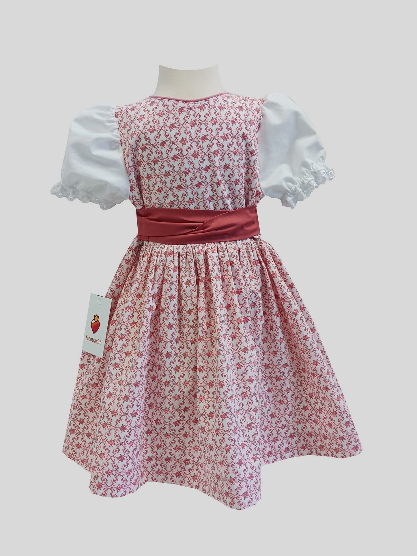 "LAILA" Babydirndl Kinderdirndl mit Edelweiß Koralle weiß 74/80