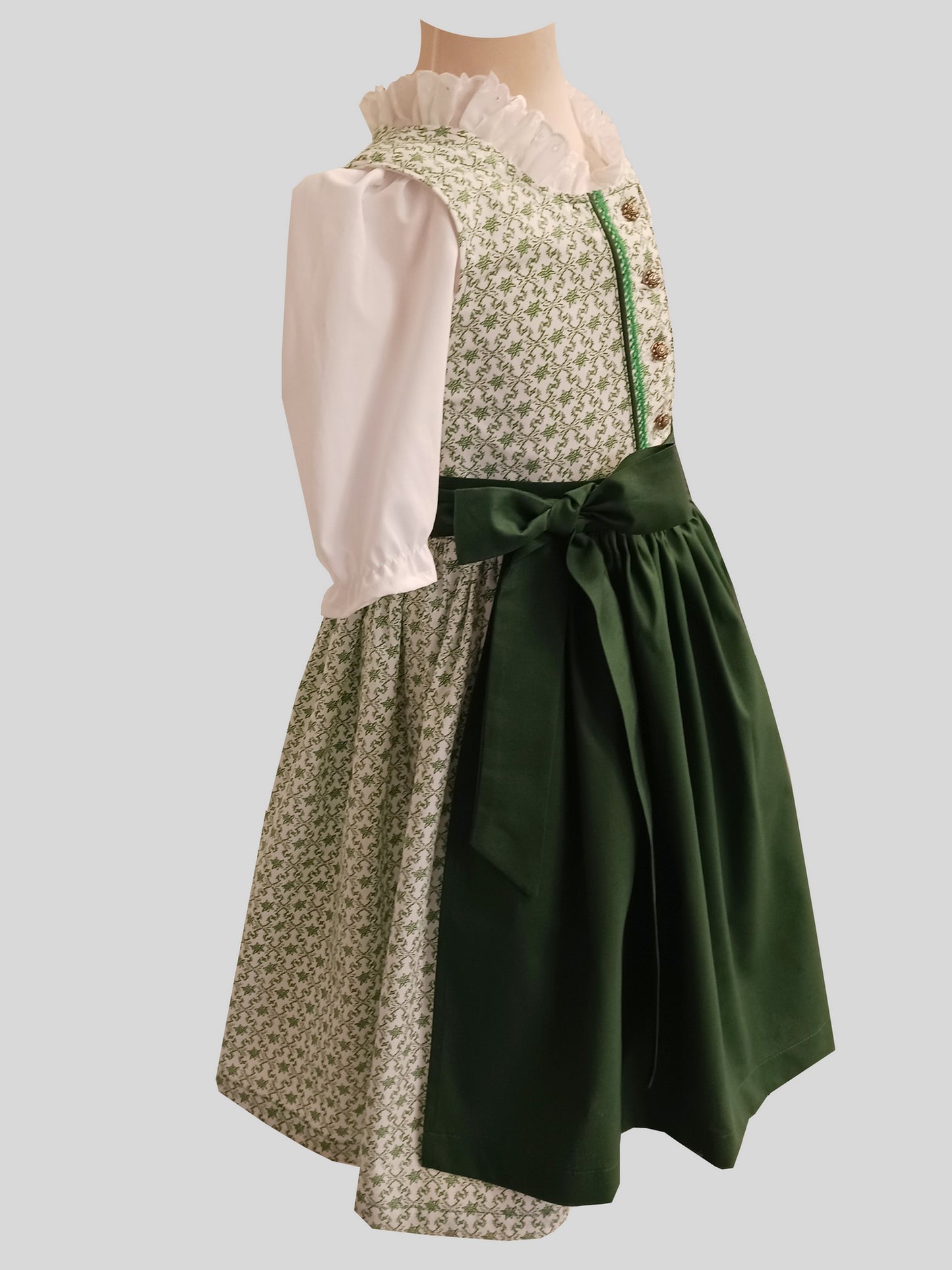 "GRACE" girls dirndl with green edelweiss with apron and blouse shirt