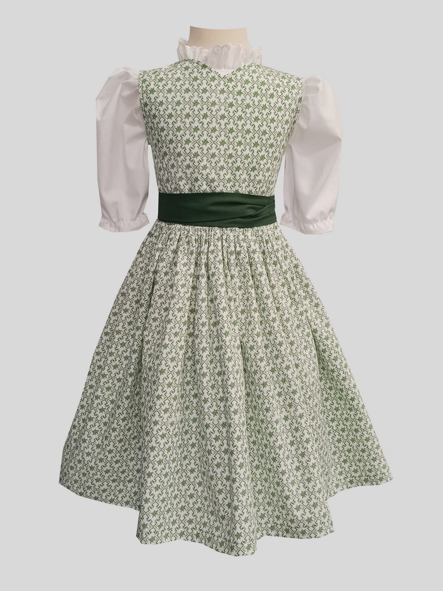 "GRACE" girls dirndl with green edelweiss with apron and blouse shirt
