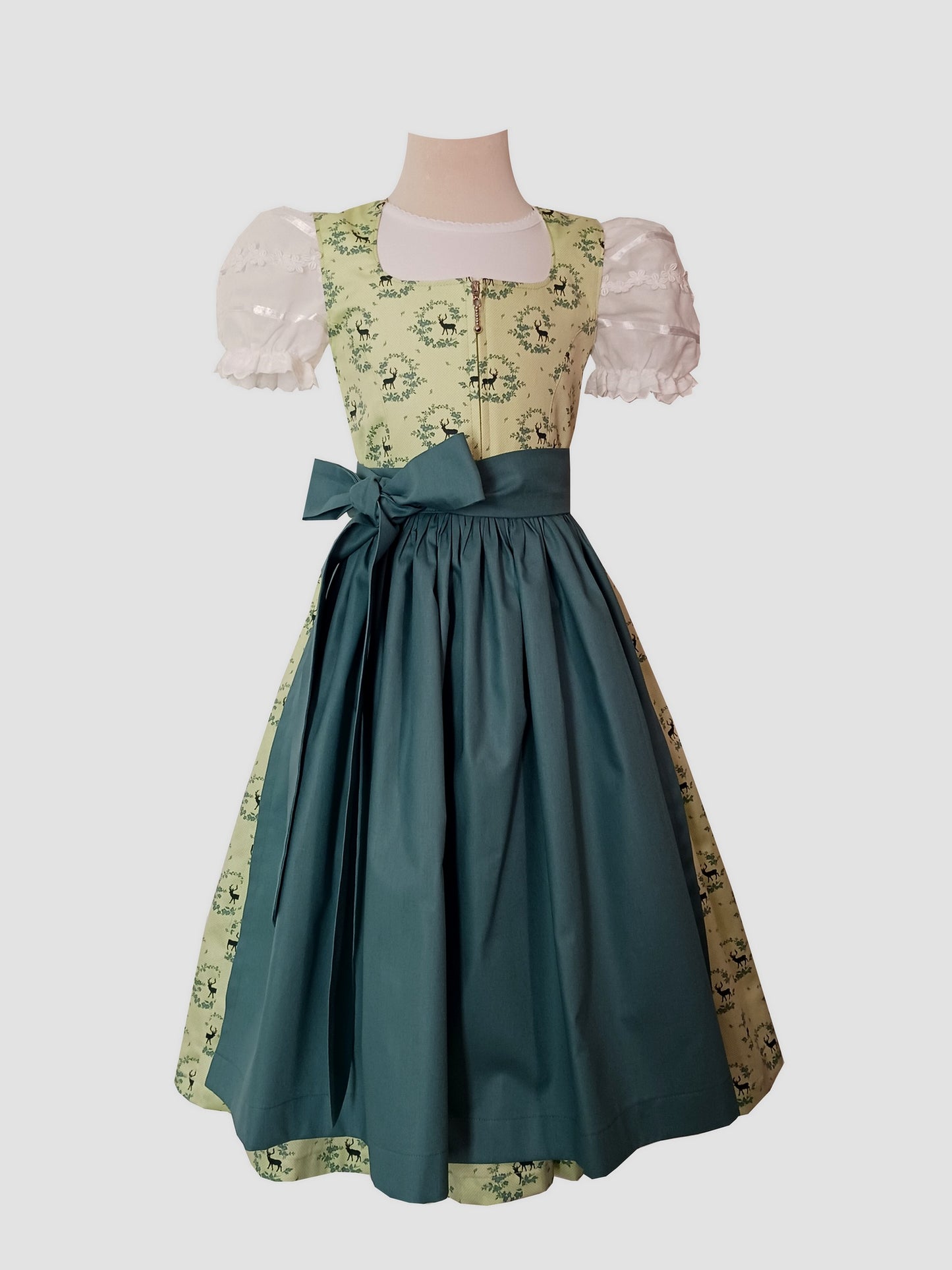 "Fia" Kinderdirndl Mädchen Dirndl lime mit Hirschen 122/128 - Sofortkauf
