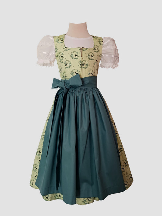 "Fia" Kinderdirndl Mädchen Dirndl lime mit Hirschen 122/128 - Sofortkauf