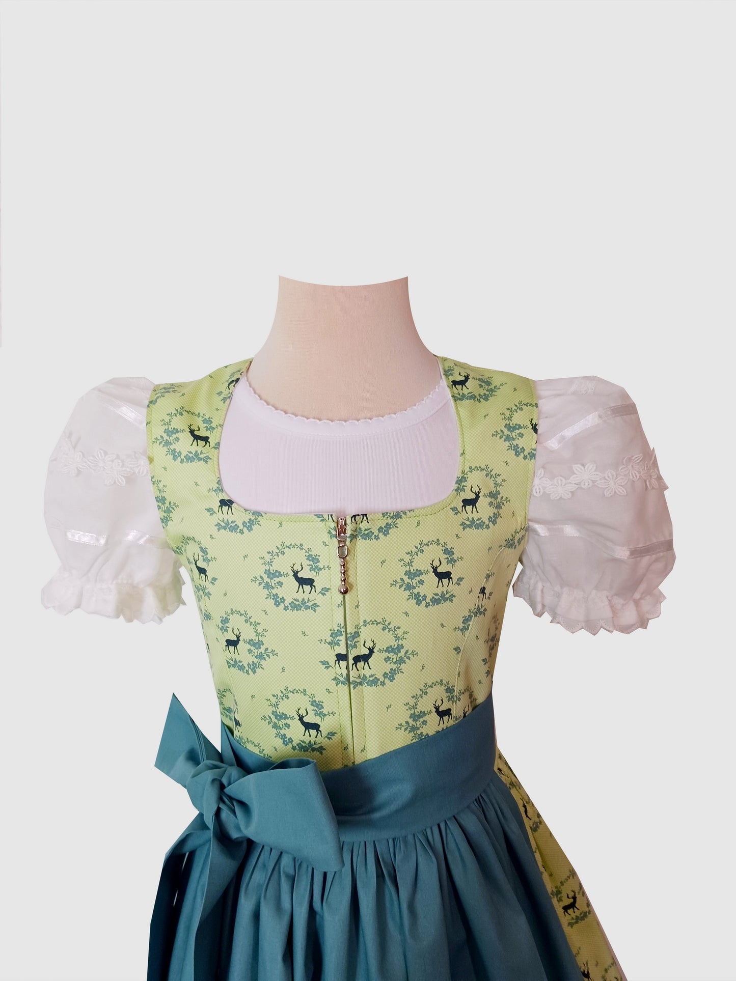 "Fia" Kinderdirndl Mädchen Dirndl lime mit Hirschen 122/128 - Sofortkauf