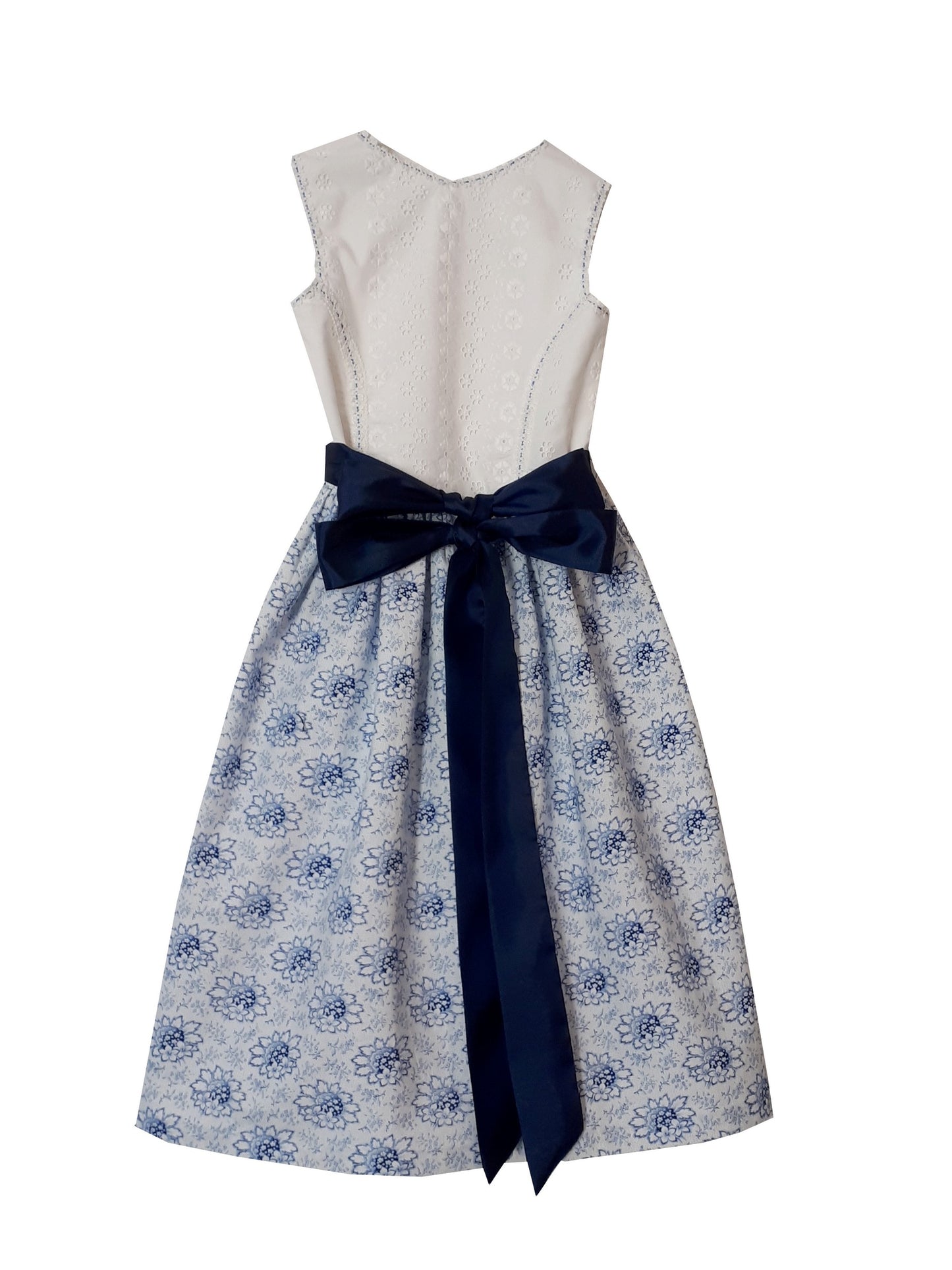 "Charlotte" Kinderdirndl Mädchen Dirndl weiß-blau 122/128 -  Sofortkauf!