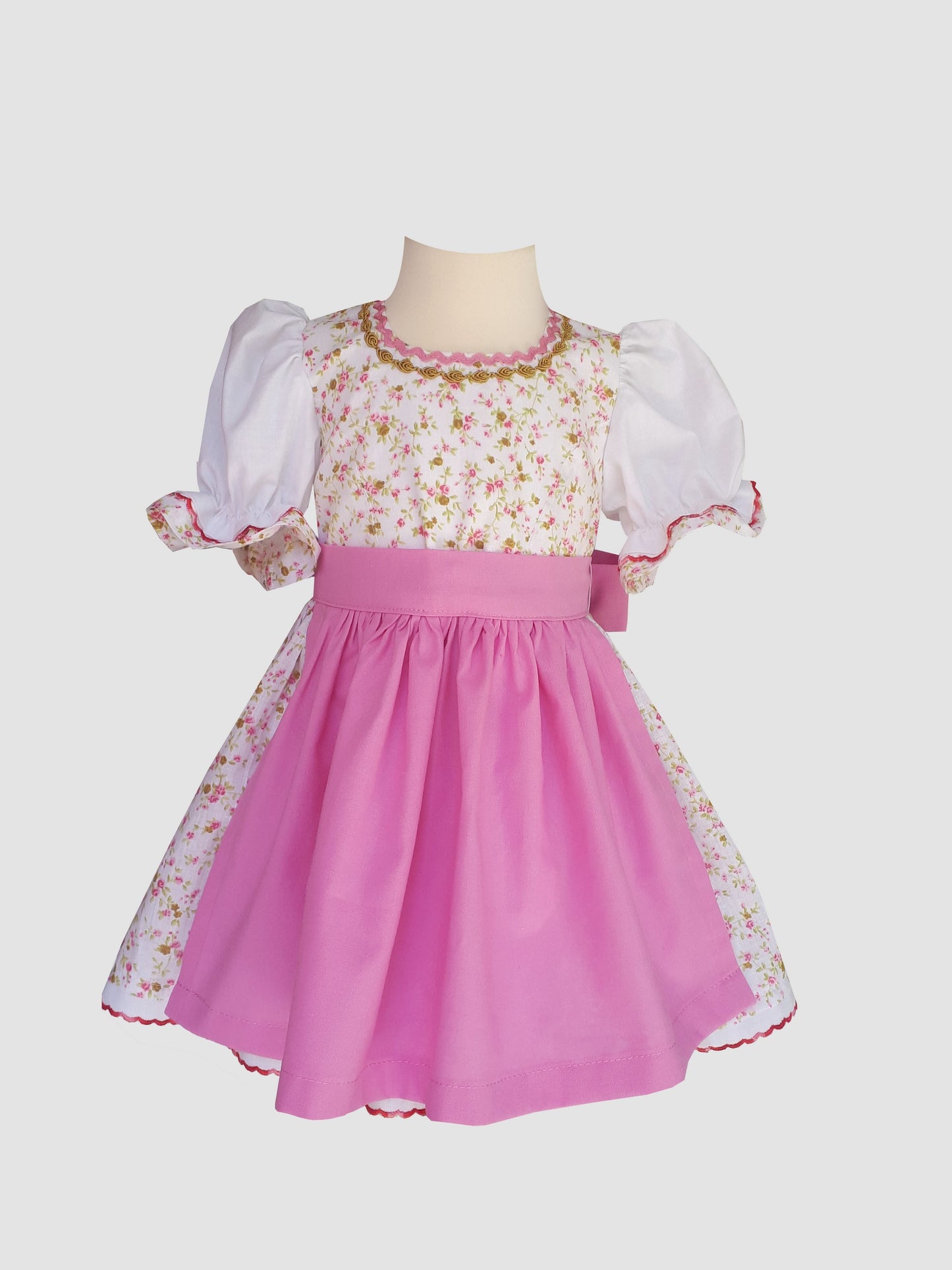 "Luzia" Babydirndl Mädchen Dirndl weiß-olivegrün-rosa 62/68