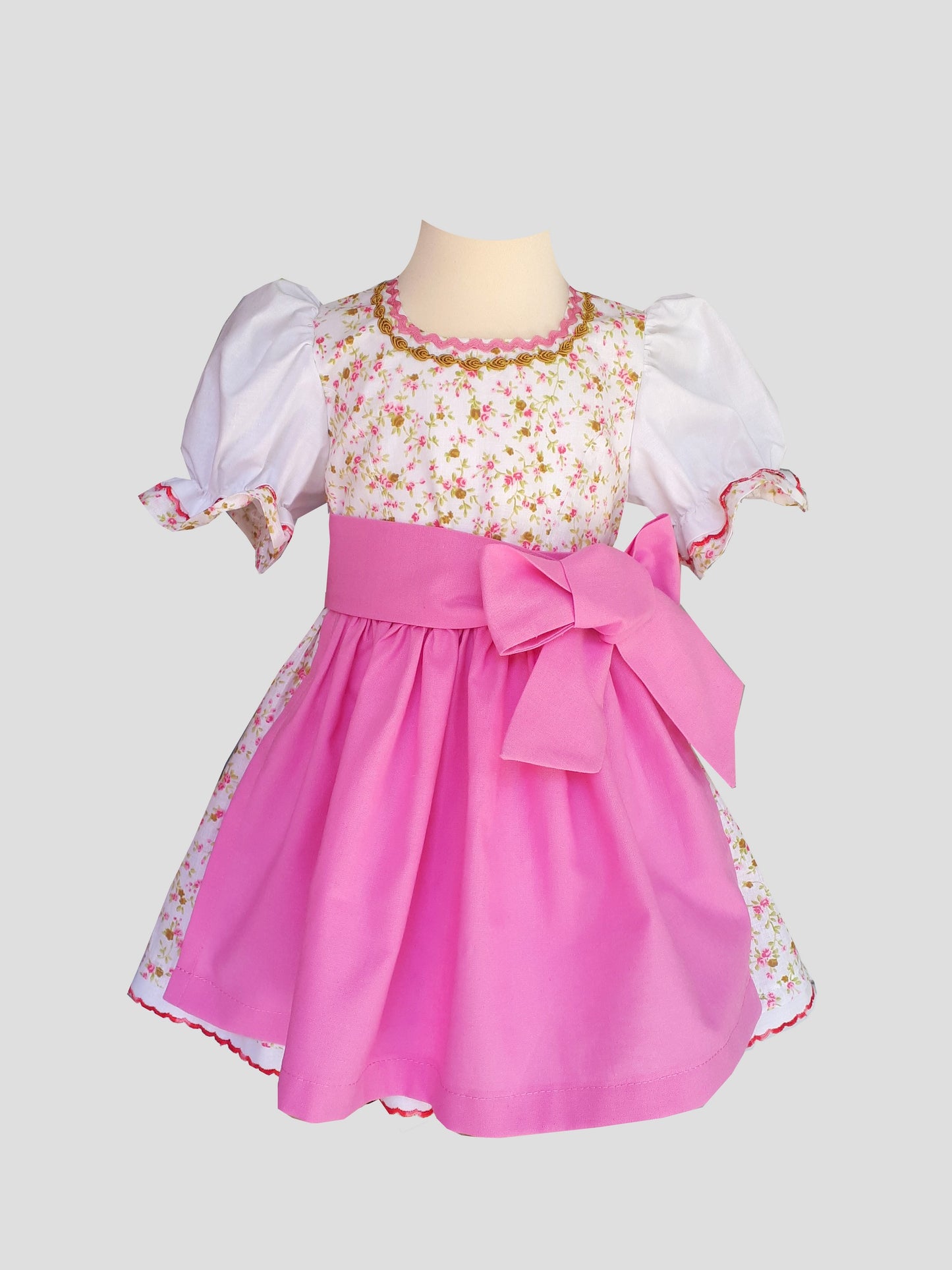 "Luzia" Babydirndl Mädchen Dirndl weiß-olivegrün-rosa 62/68