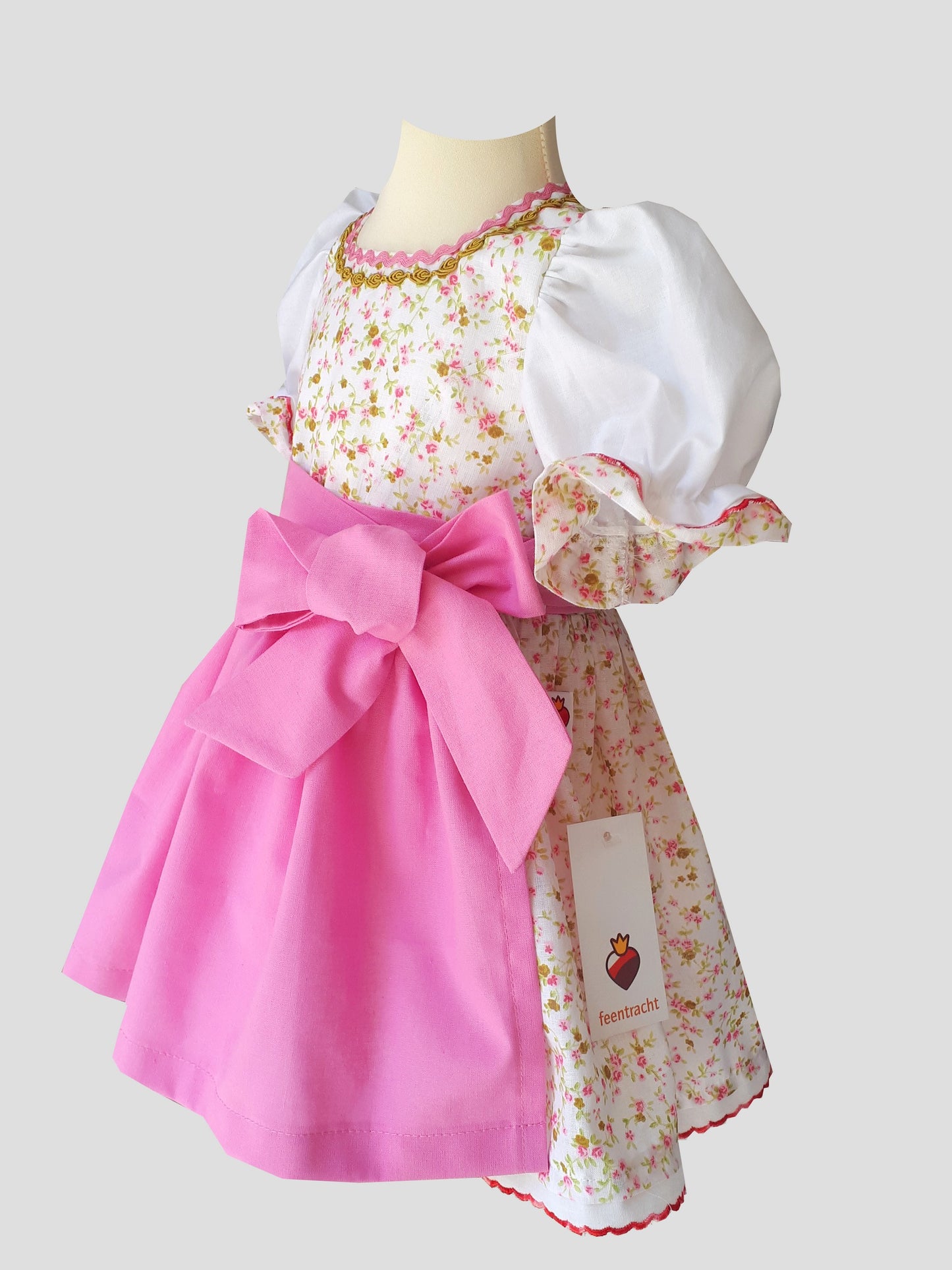 "Luzia" Babydirndl Mädchen Dirndl weiß-olivegrün-rosa 62/68