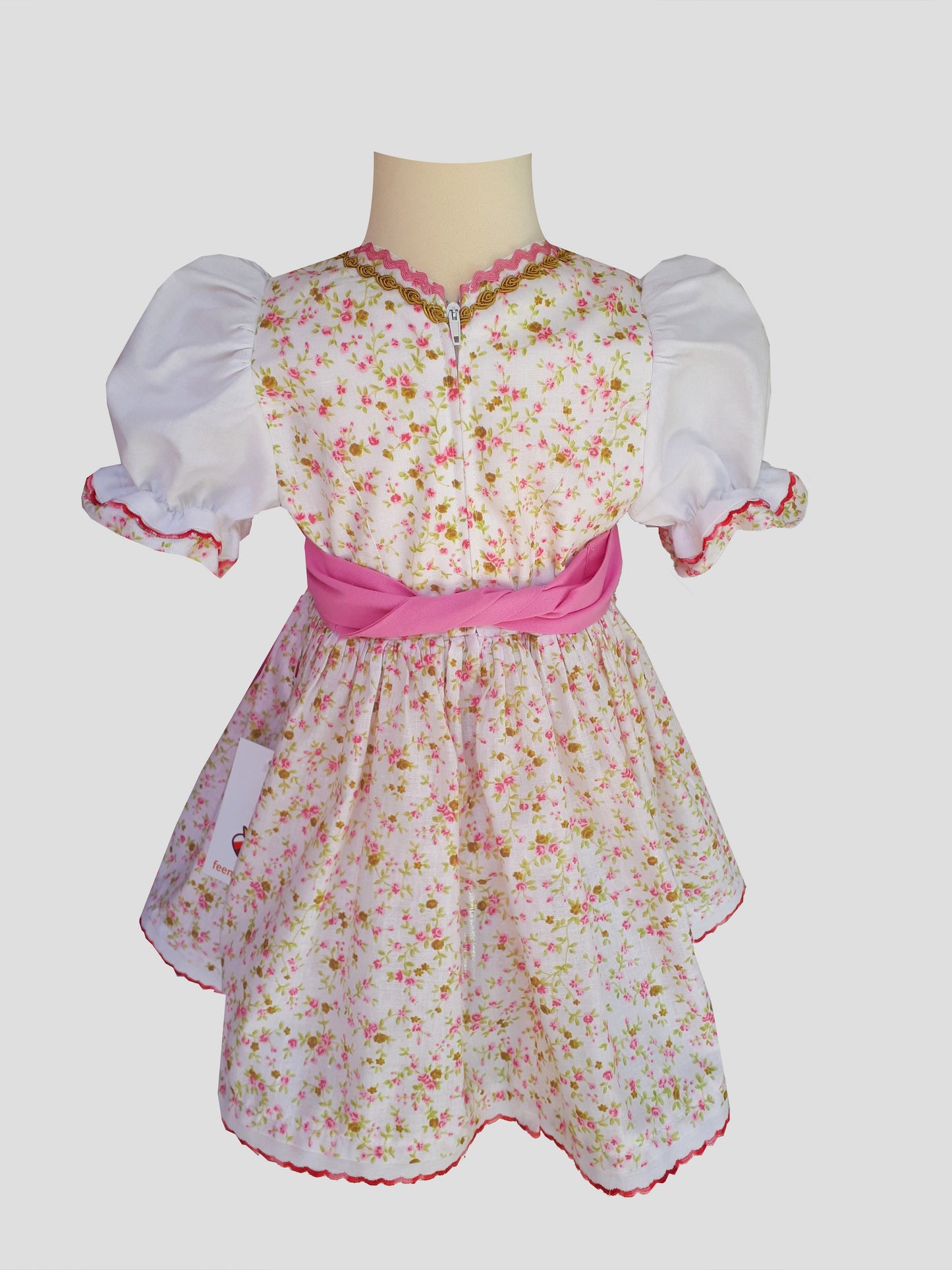 "Luzia" Babydirndl Mädchen Dirndl weiß-olivegrün-rosa 62/68