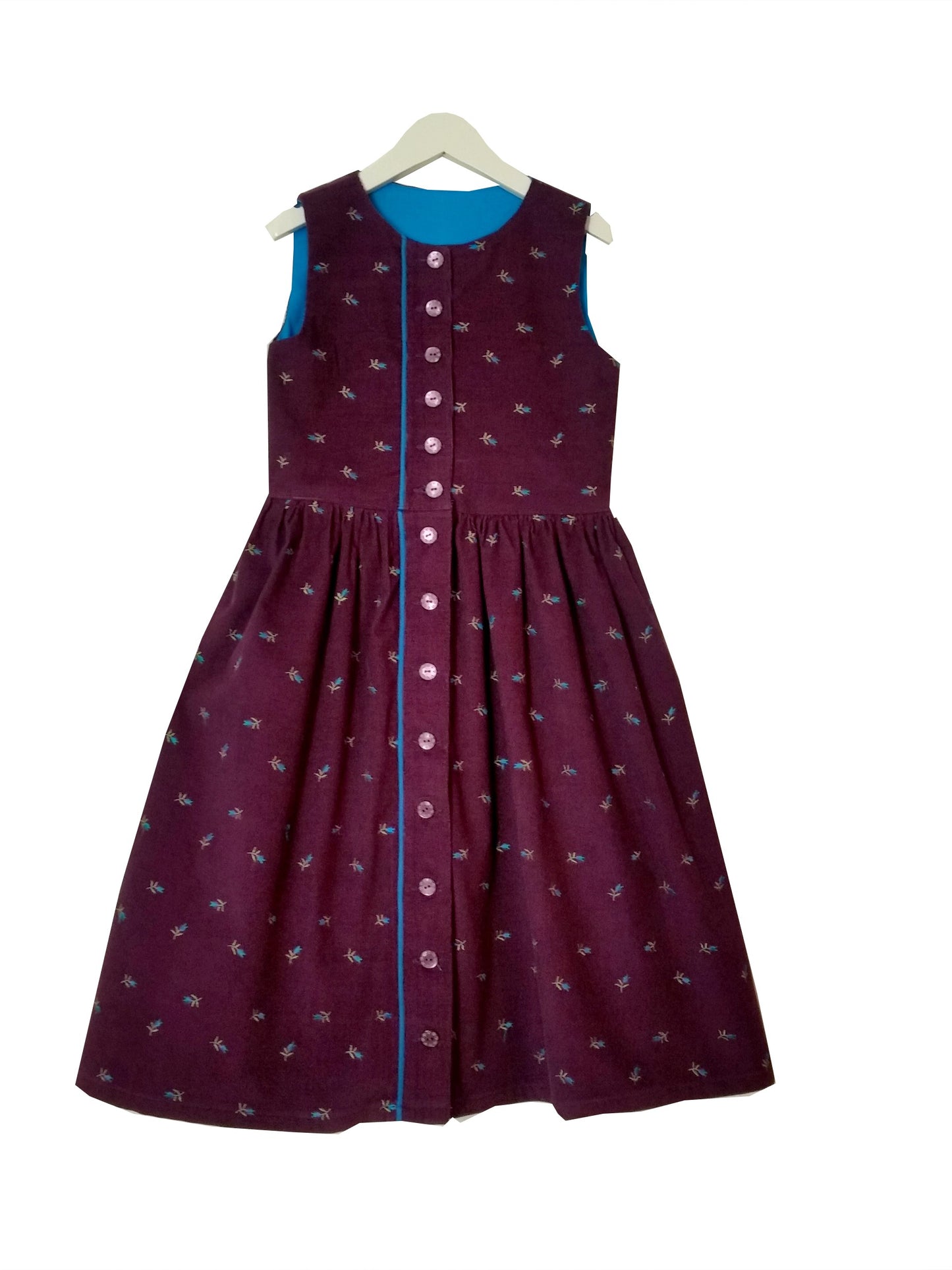 "Polly" Mädchenkleid Feincord aubergine türkis 128