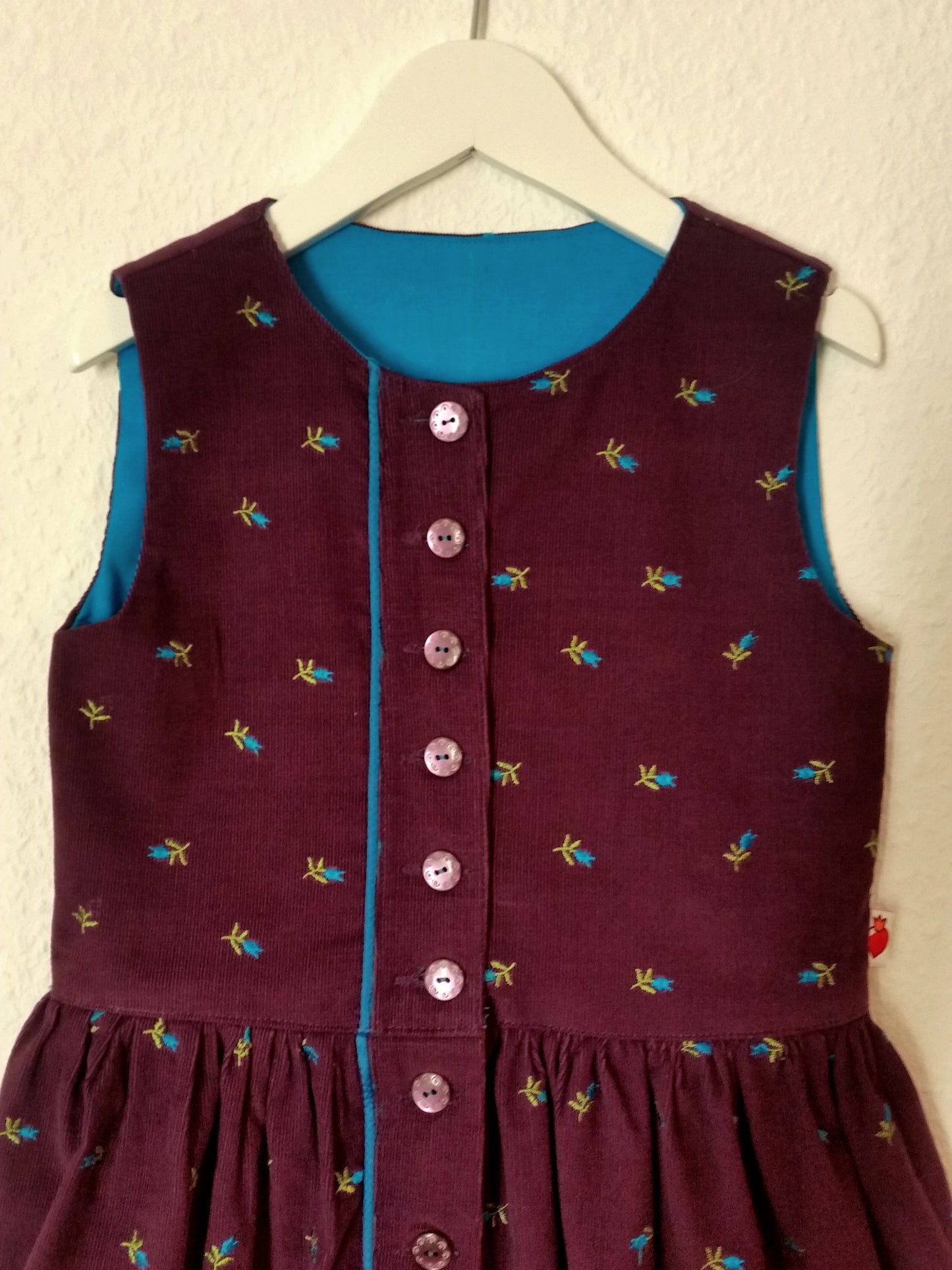 "Polly" Mädchenkleid Feincord aubergine türkis 128