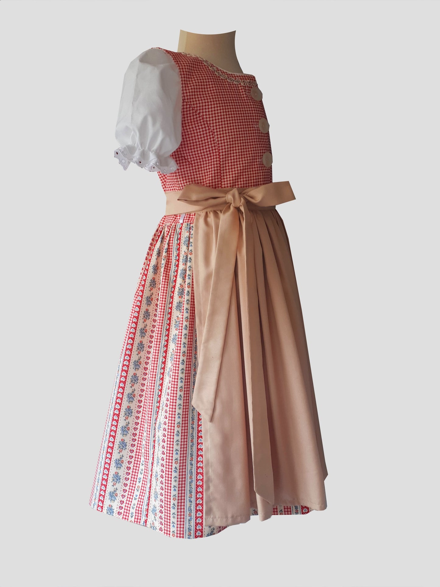 "Daria" Kinderdirndl Mädchen Dirndl rot beige 116/122
