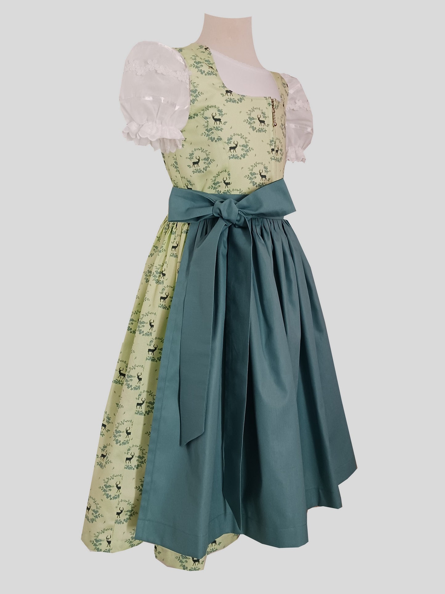 "Fia" Kinderdirndl Mädchen Dirndl lime mit Hirschen 122/128 - Sofortkauf