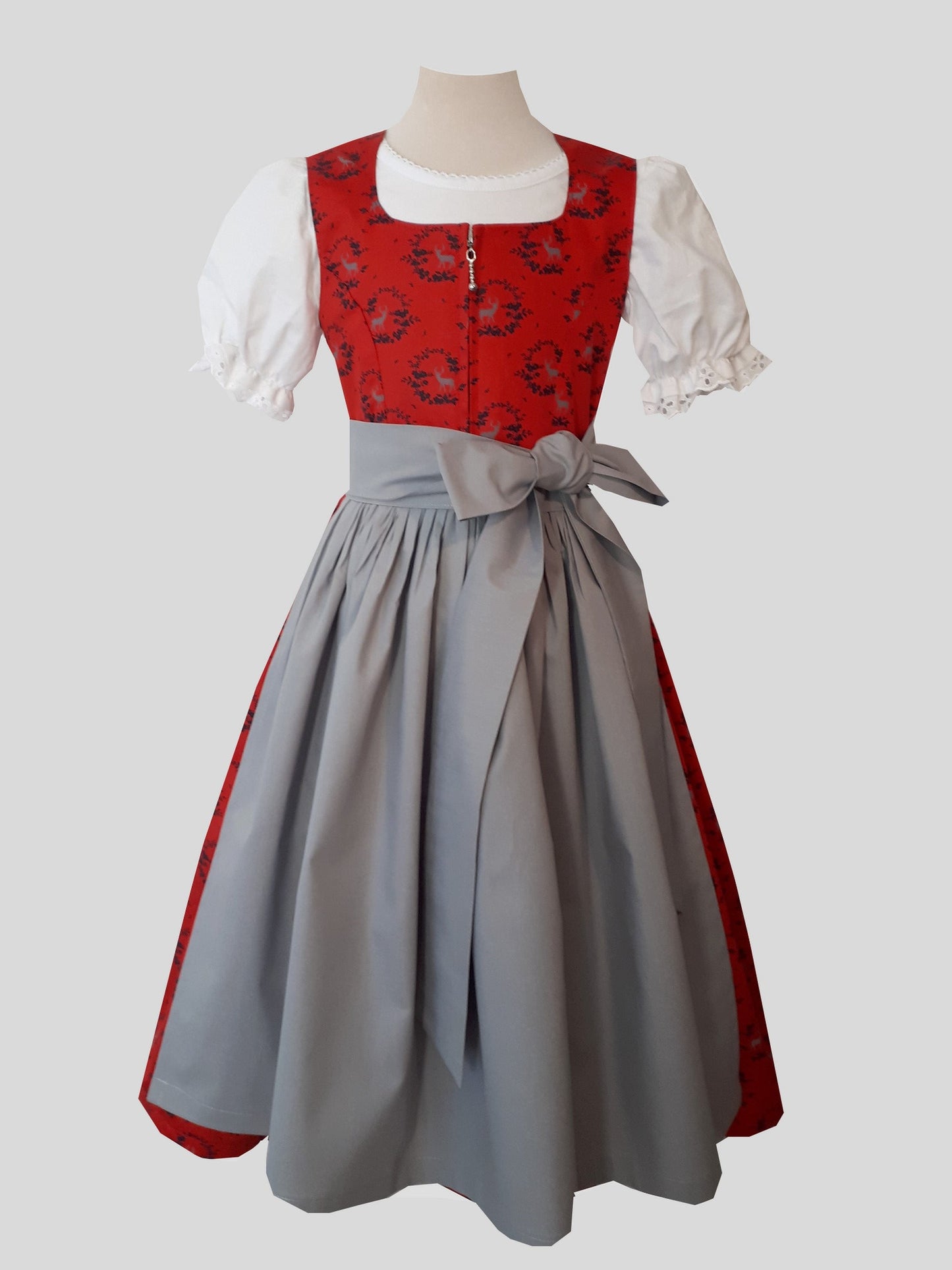 "Fia" Kinderdirndl Mädchen Dirndl rot mit Hirschen 122/128 - Sofortkauf!