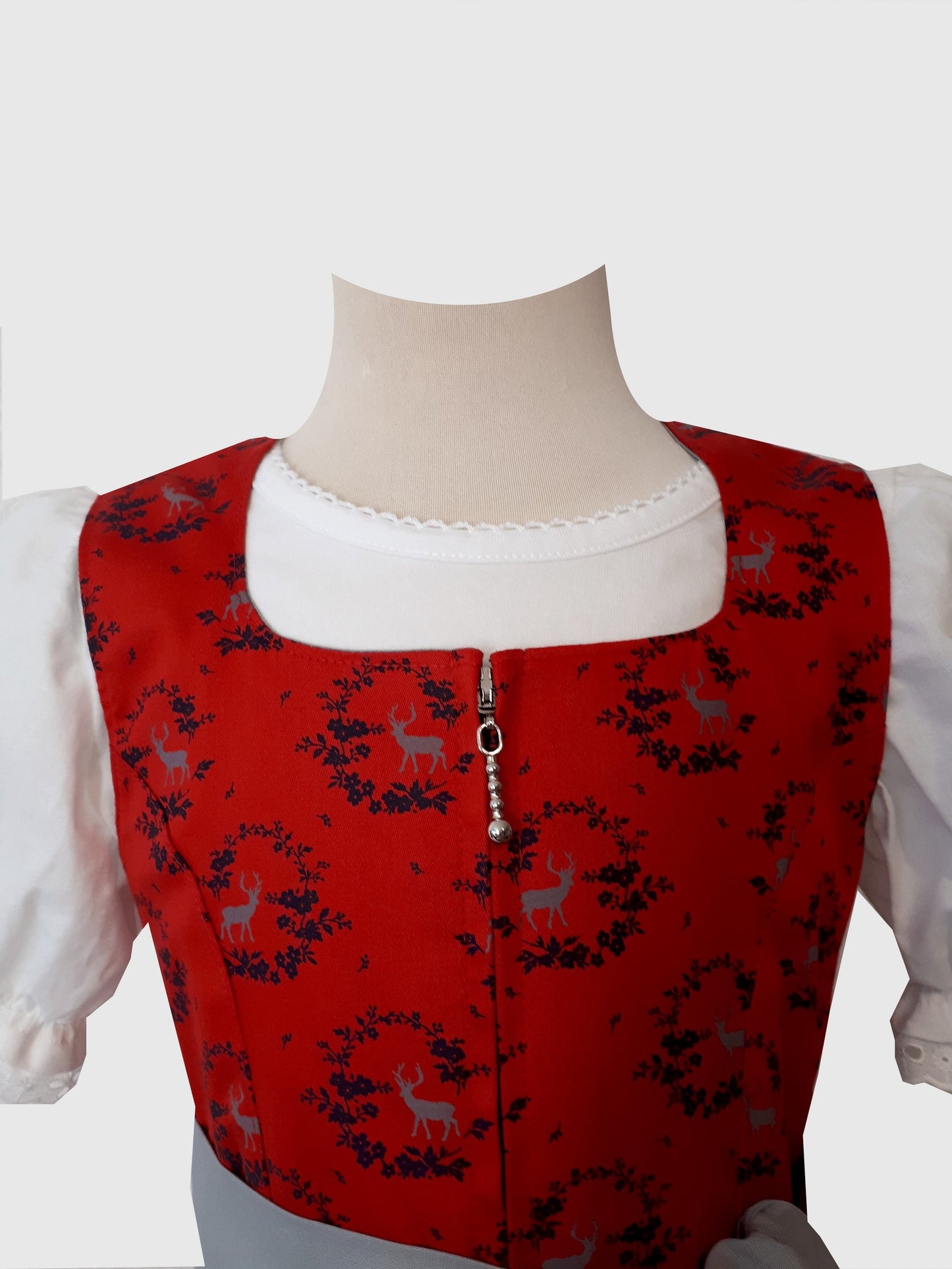 "Fia" Kinderdirndl Mädchen Dirndl rot mit Hirschen 122/128 - Sofortkauf!