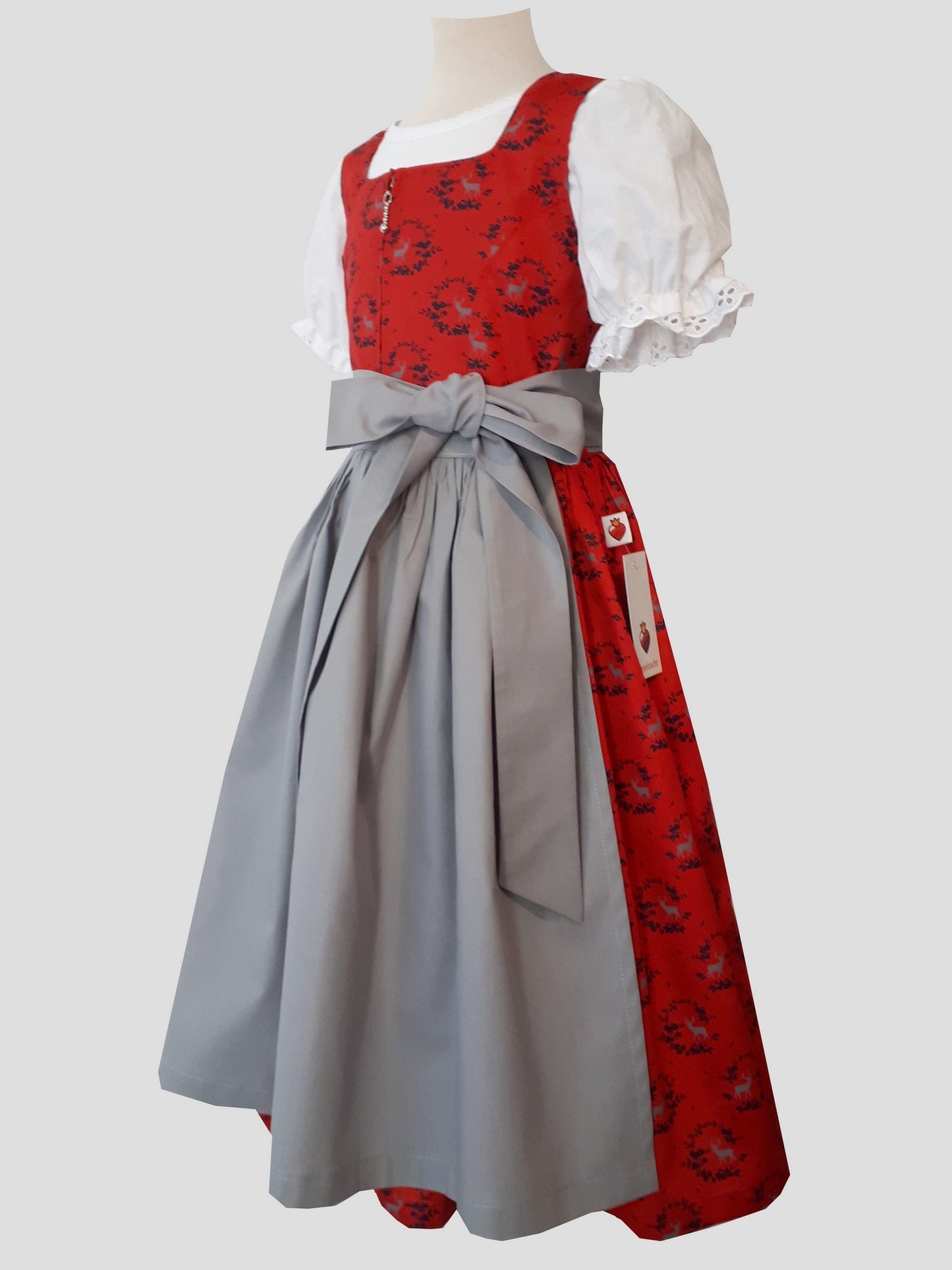 "Fia" Kinderdirndl Mädchen Dirndl rot mit Hirschen 122/128 - Sofortkauf!