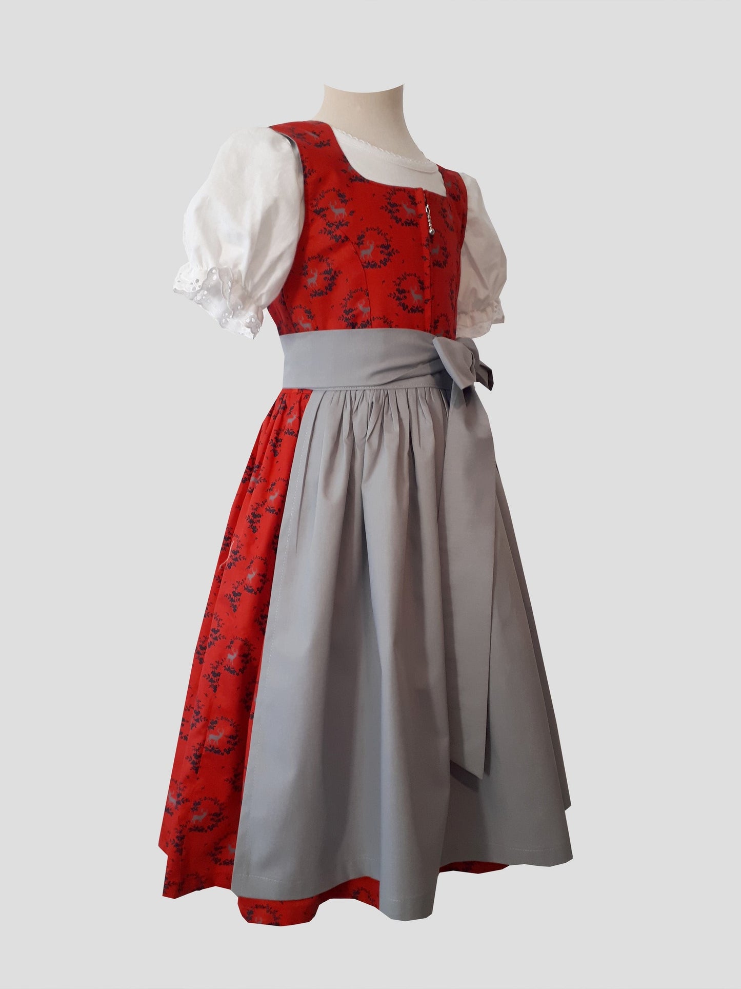 "Fia" Kinderdirndl Mädchen Dirndl rot mit Hirschen 122/128 - Sofortkauf!