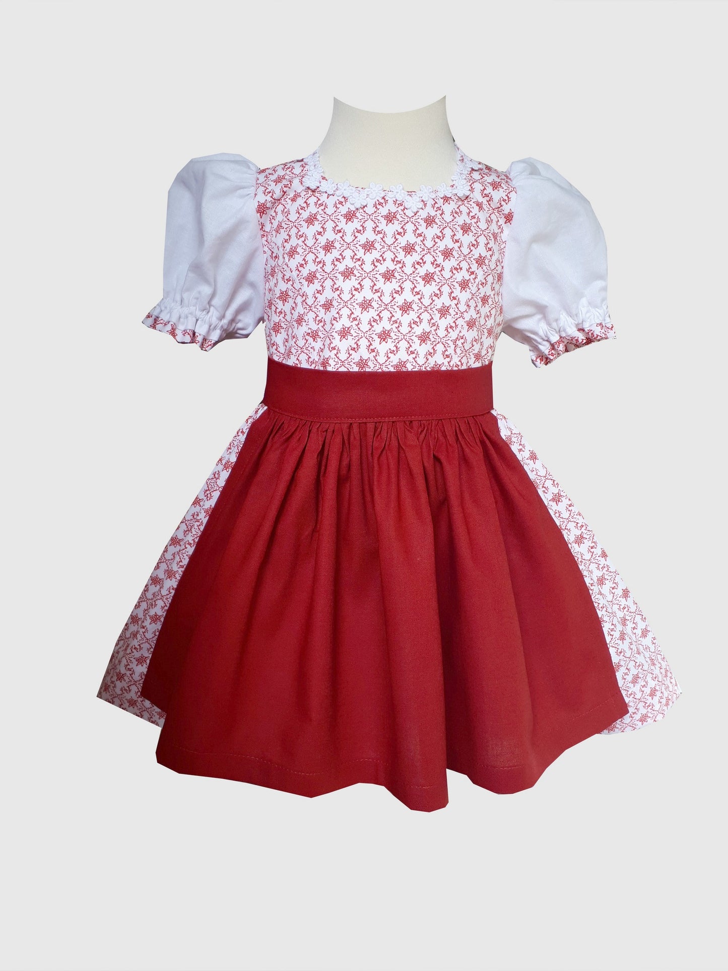 "LAILA" Babydirndl Kinderdirndl mit Edelweiß rot weiß