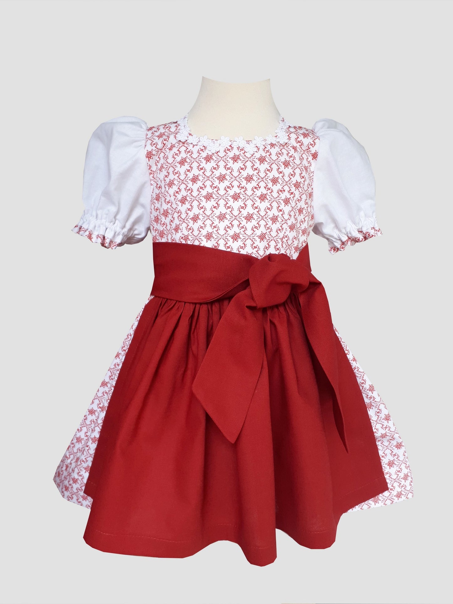 "LAILA" Babydirndl Kinderdirndl mit Edelweiß rot weiß