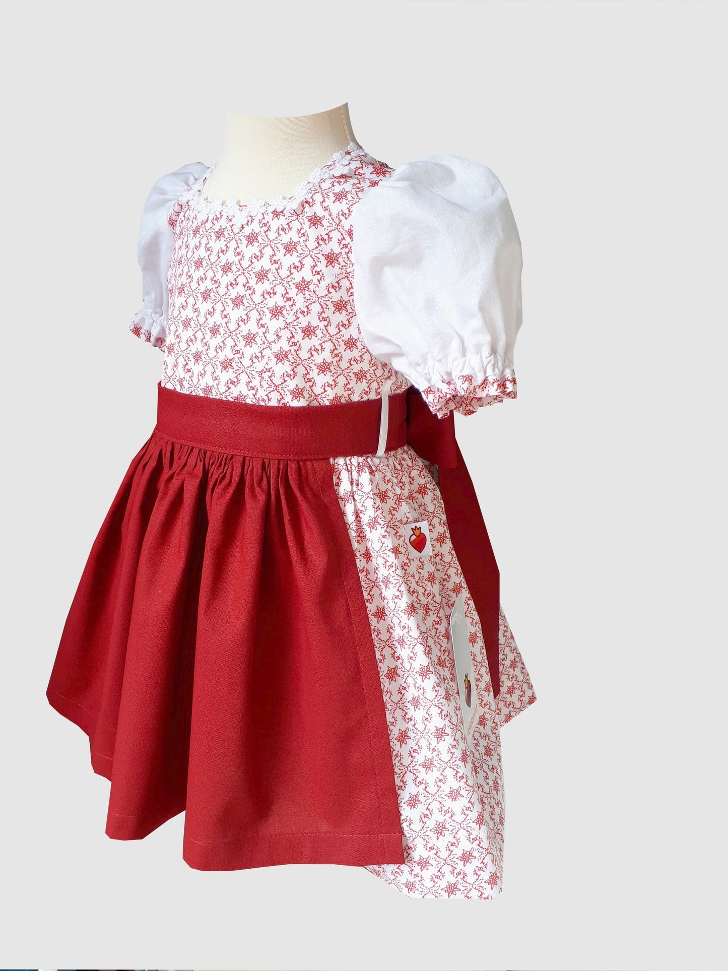 "LAILA" Babydirndl Kinderdirndl mit Edelweiß rot weiß