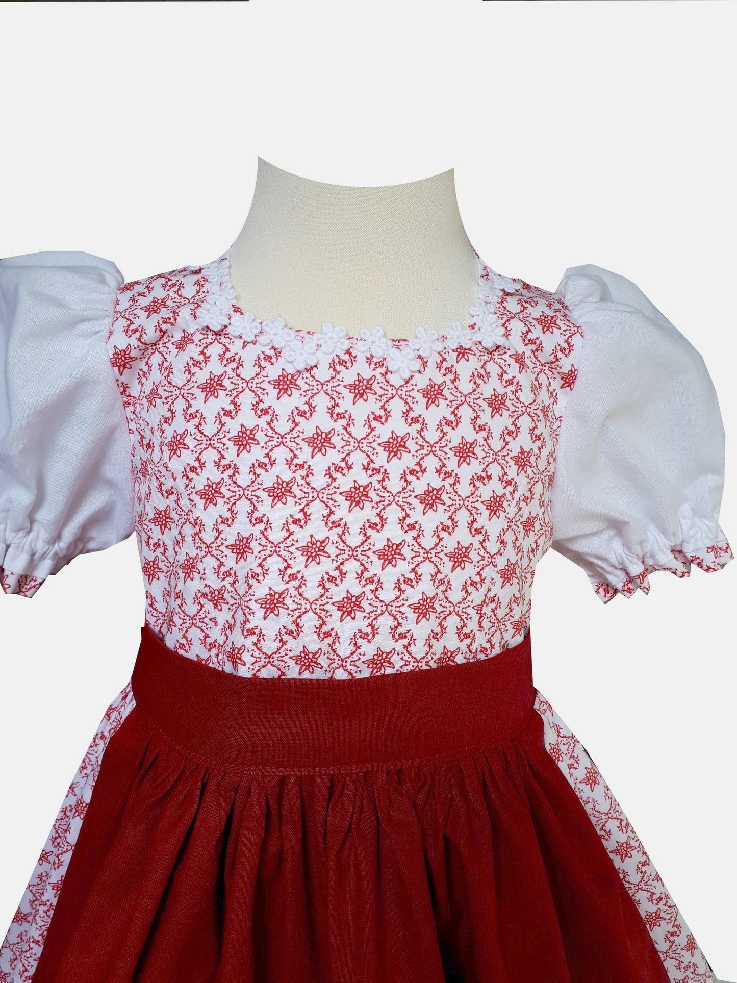 "LAILA" Babydirndl Kinderdirndl mit Edelweiß rot weiß