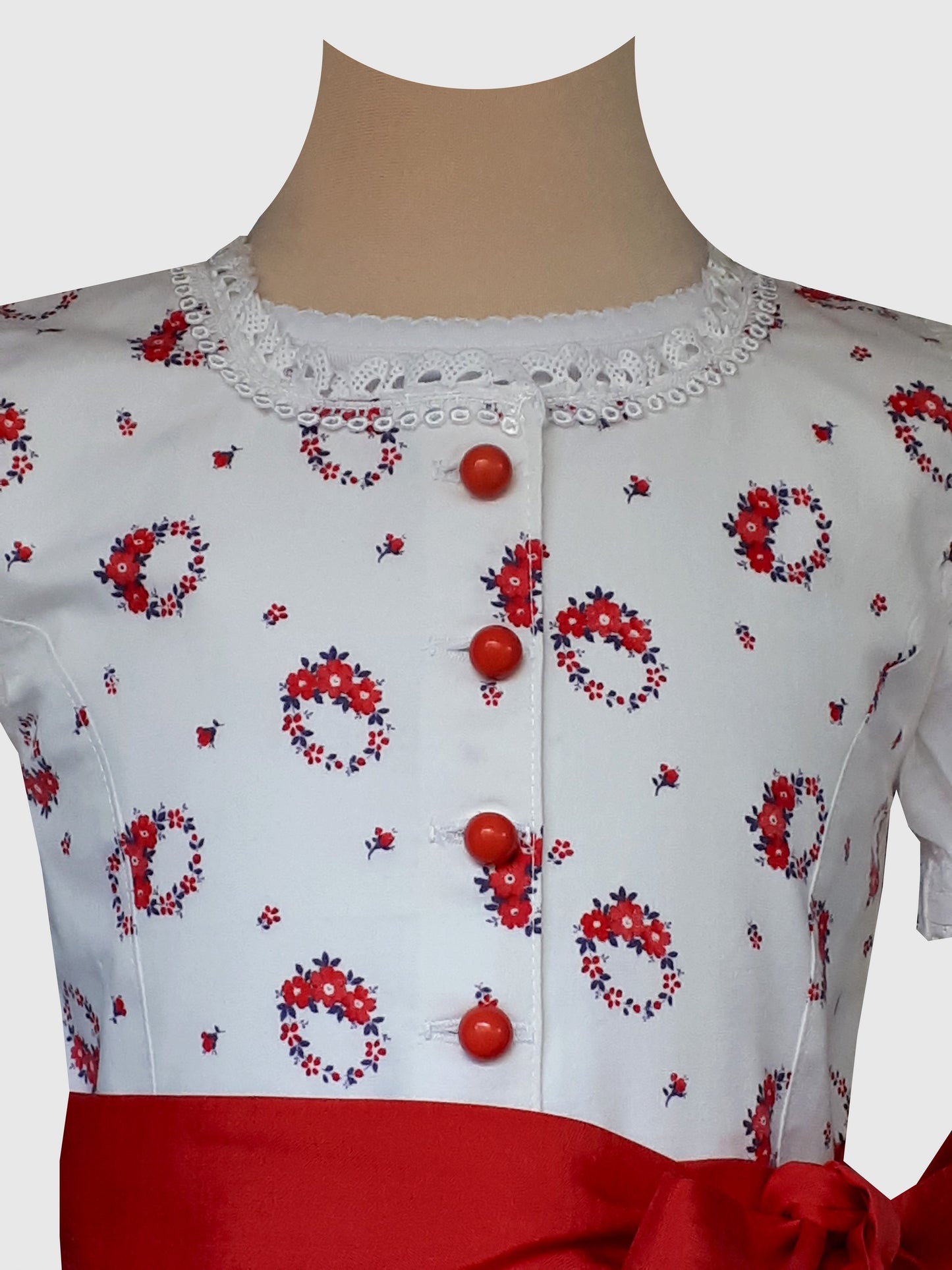 "Lorna" Kinderdirndl Mädchen Dirndl weiß rot mit Seidenschürze 110/116 - Sofortkauf!