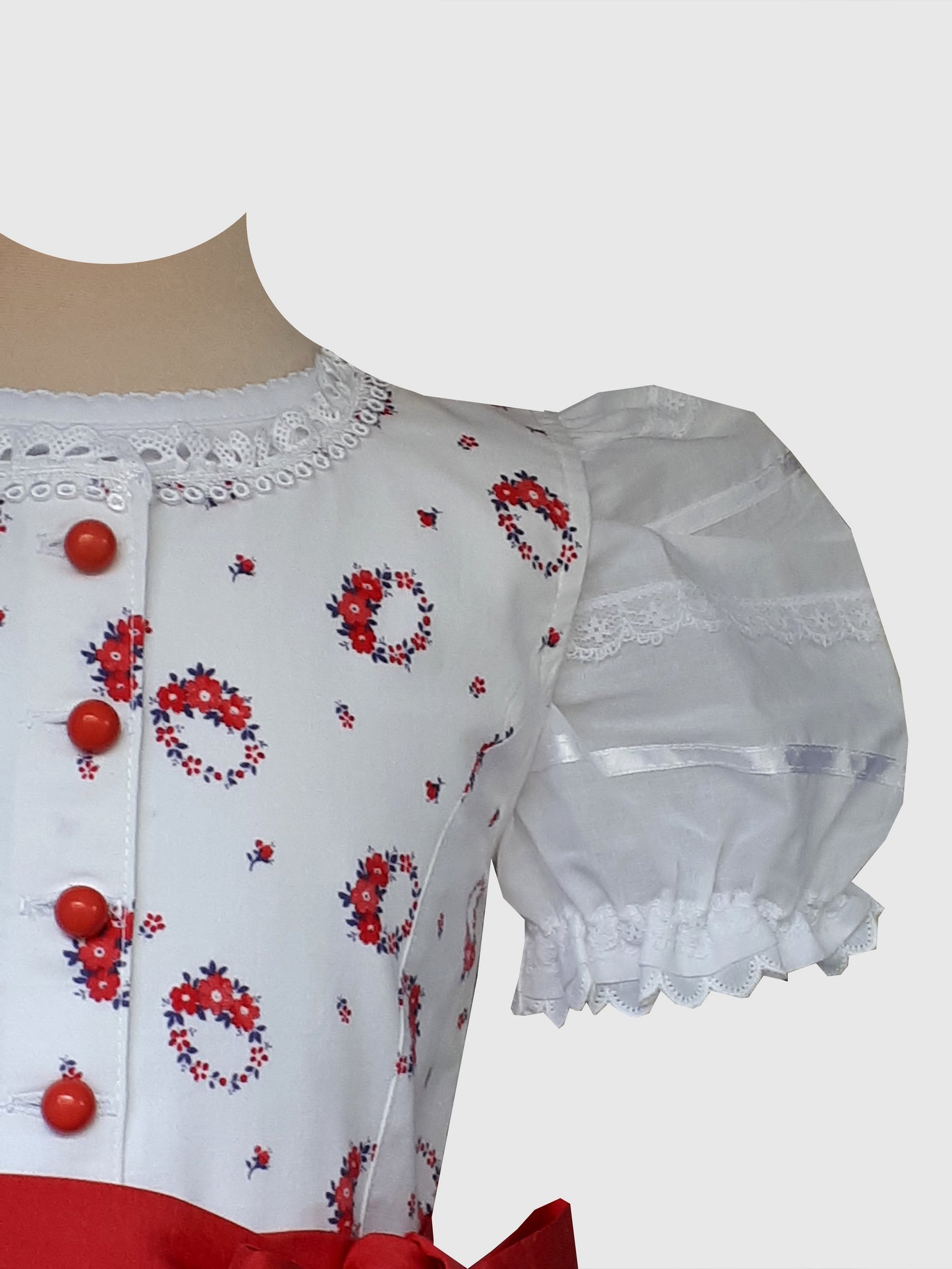 "Lorna" Kinderdirndl Mädchen Dirndl weiß rot mit Seidenschürze 110/116 - Sofortkauf!