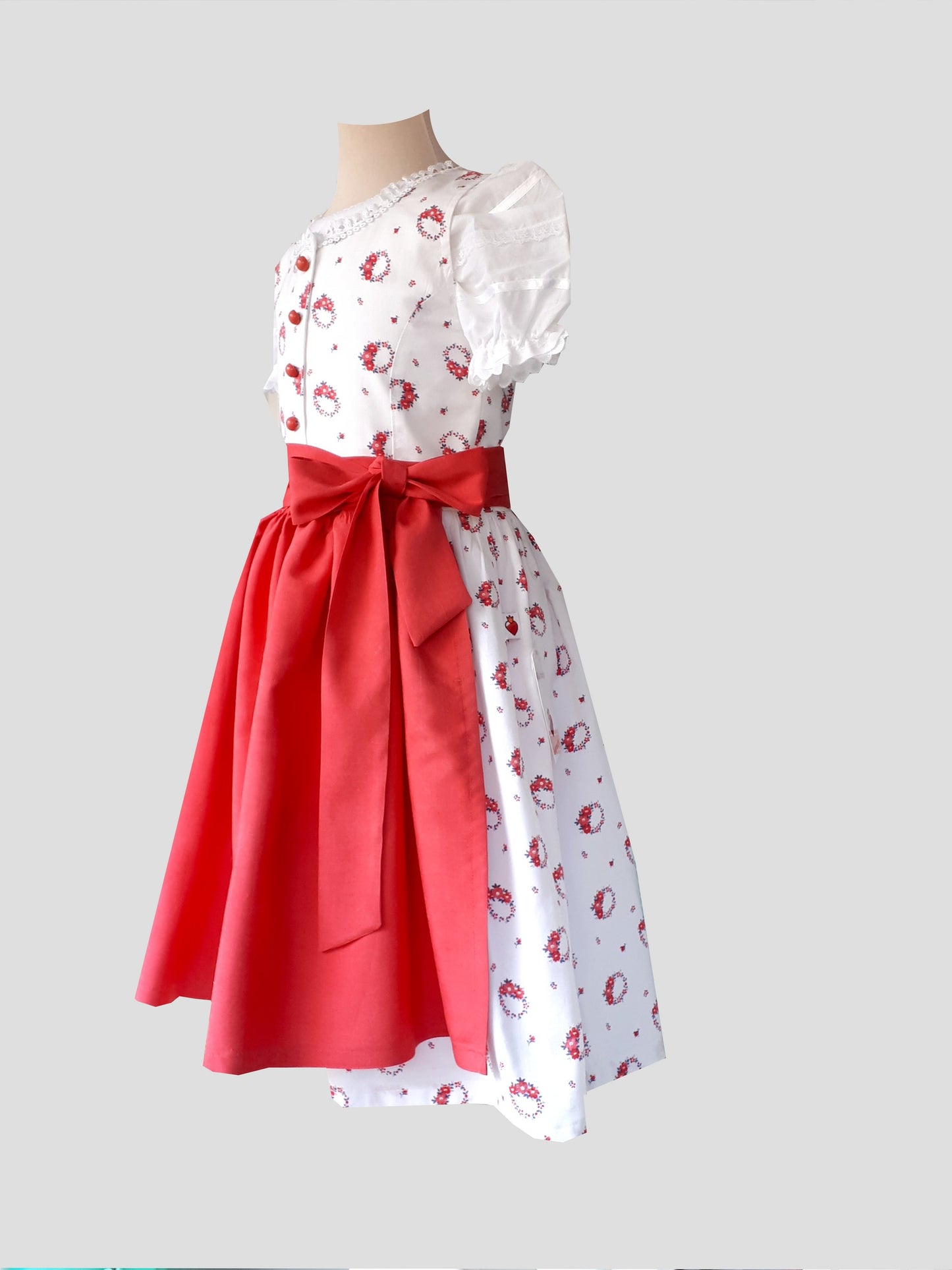 "Lorna" Kinderdirndl Mädchen Dirndl weiß rot mit Seidenschürze 110/116 - Sofortkauf!