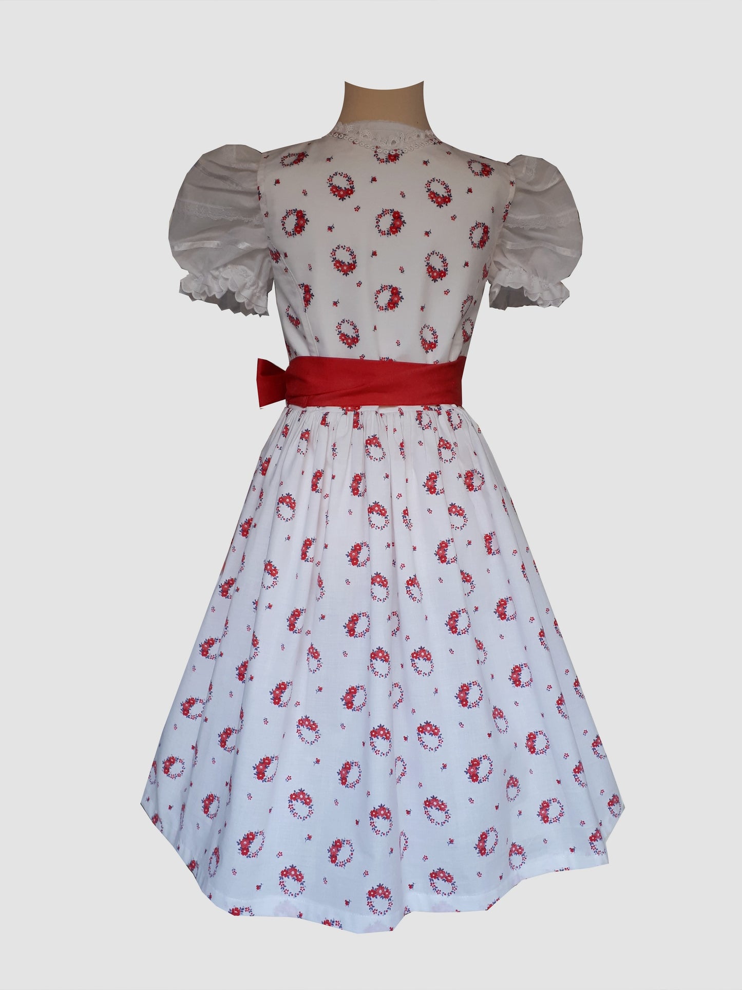 "Lorna" Kinderdirndl Mädchen Dirndl weiß rot mit Seidenschürze 110/116 - Sofortkauf!