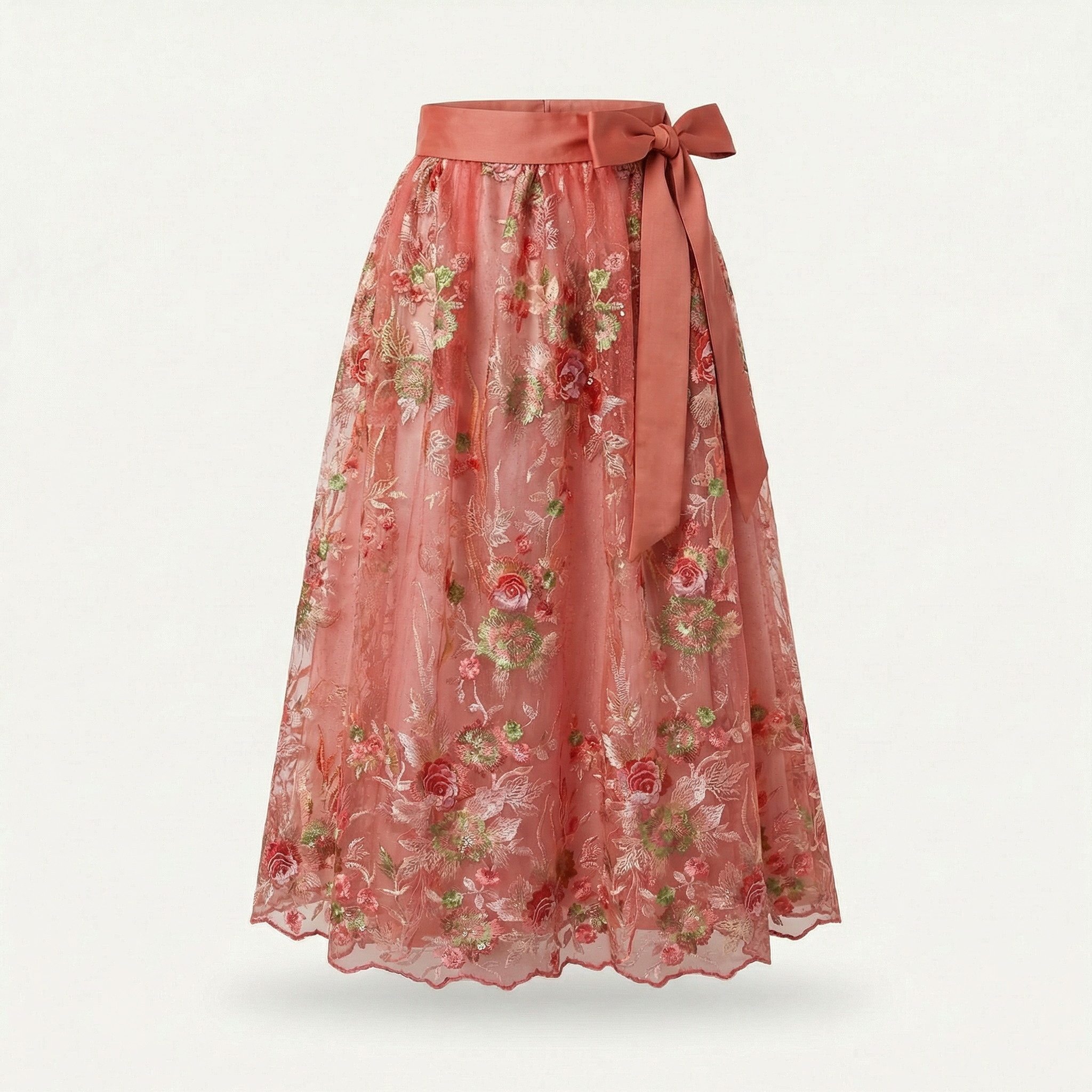 Dirndlschürze Coral Rosé Gold – Spitze mit Blüten & Perlen