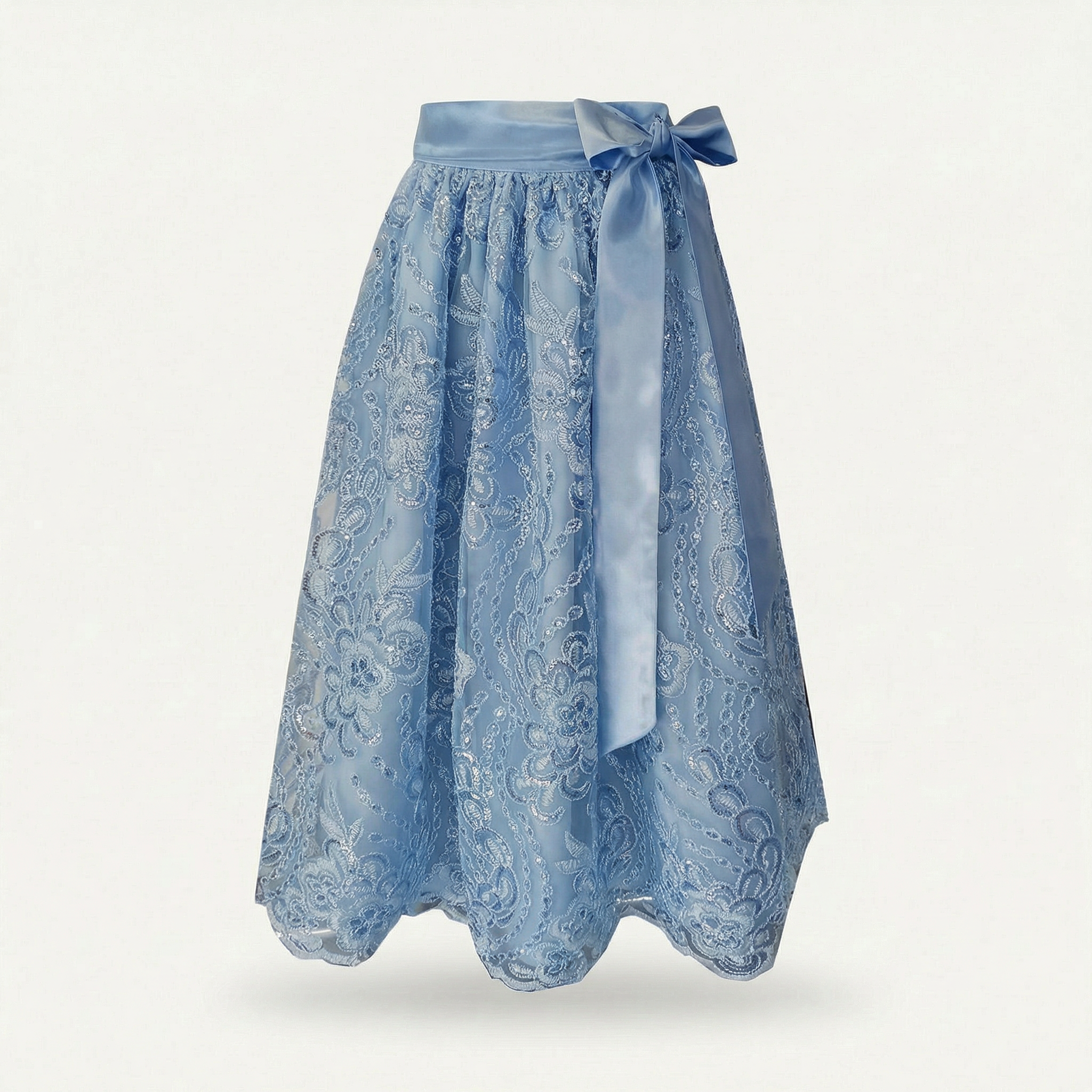 Dirndlschürze Hellblau – Spitze mit Pailletten