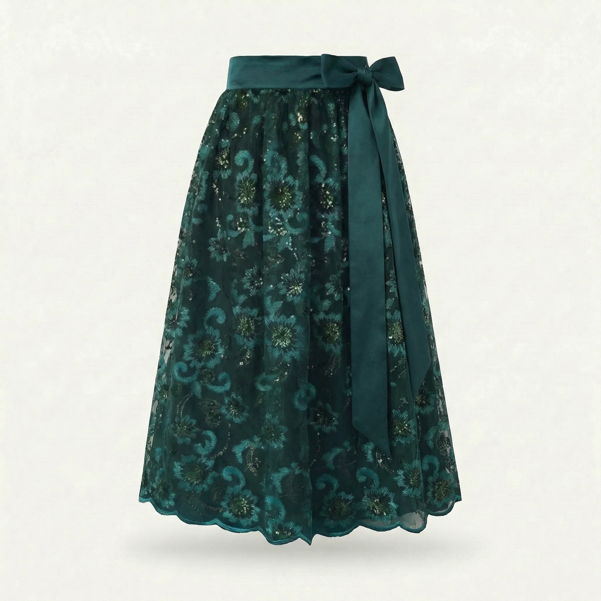 Dirndlschürze Dunkelgrün – Spitze mit Pailletten